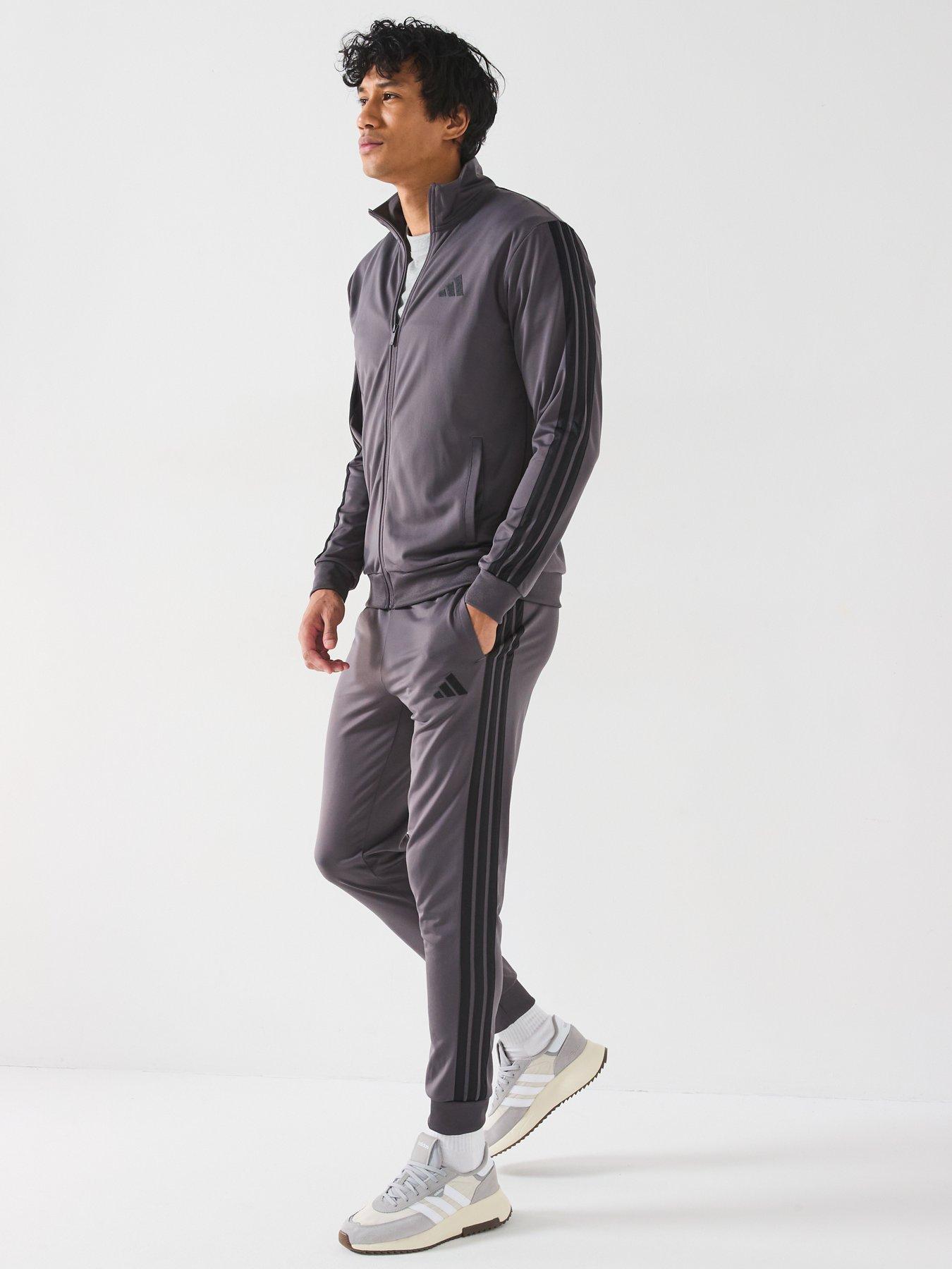  image of adidas-sportswear-mens-sportswear-basic-3-stripe-tricot-tracksuit-dark-grey