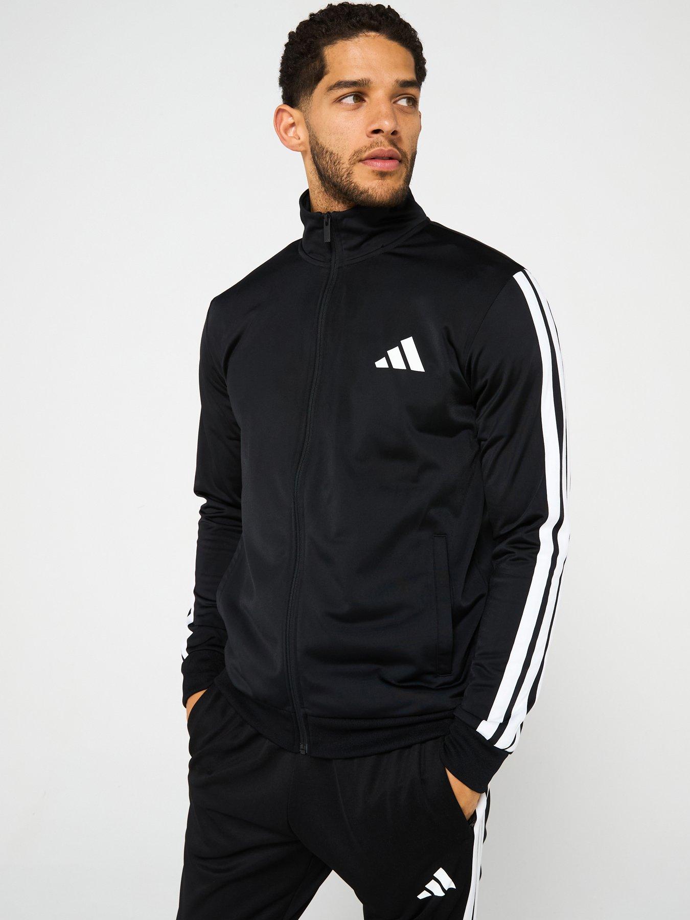 Image 1 of 5 of adidas Sportswear Men's Sportswear Basic 3 Stripes Tricot Tracksuit - Black