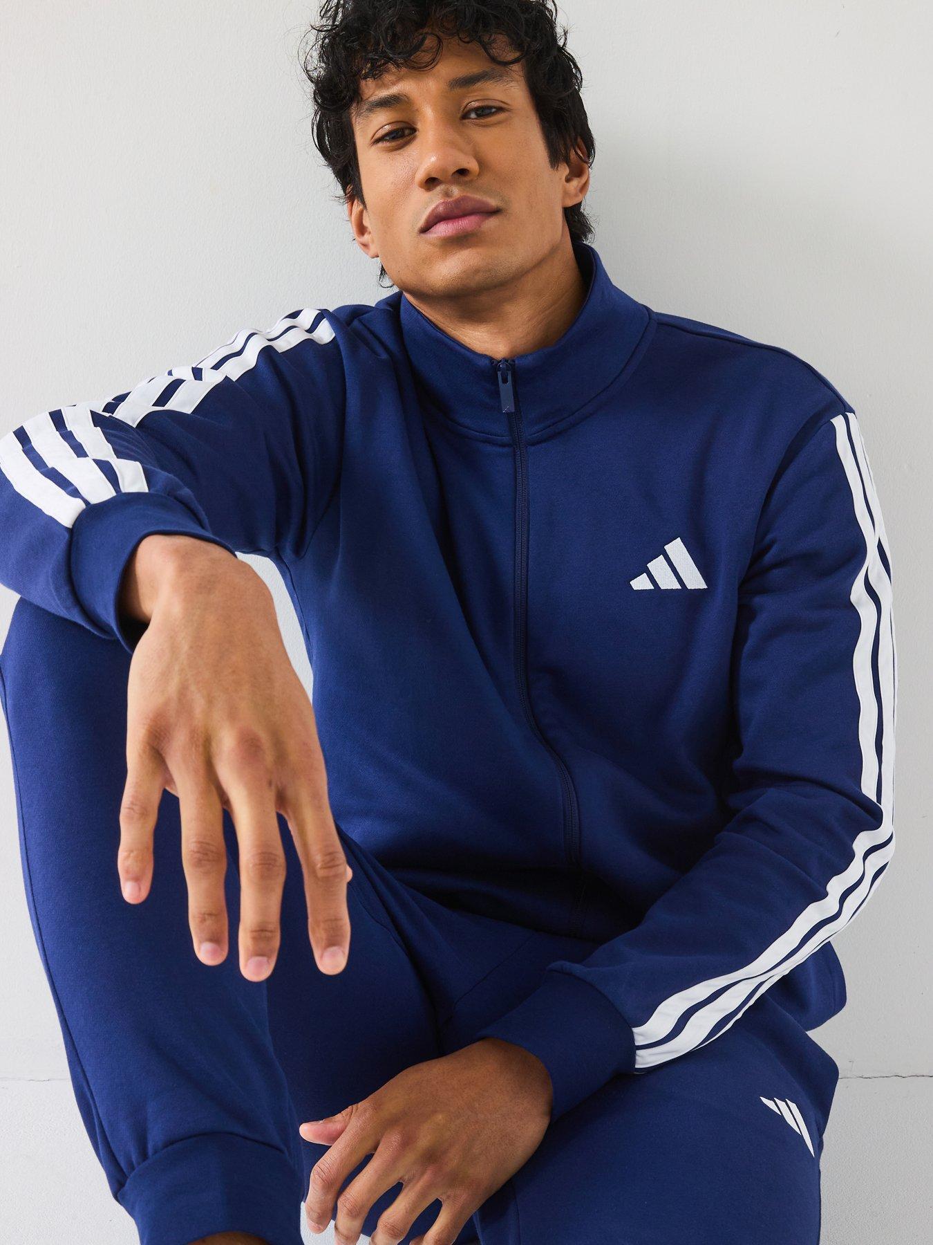  image of adidas-sportswear-mens-sportswear-basic-3-stripes-fleece-tracksuit-blue