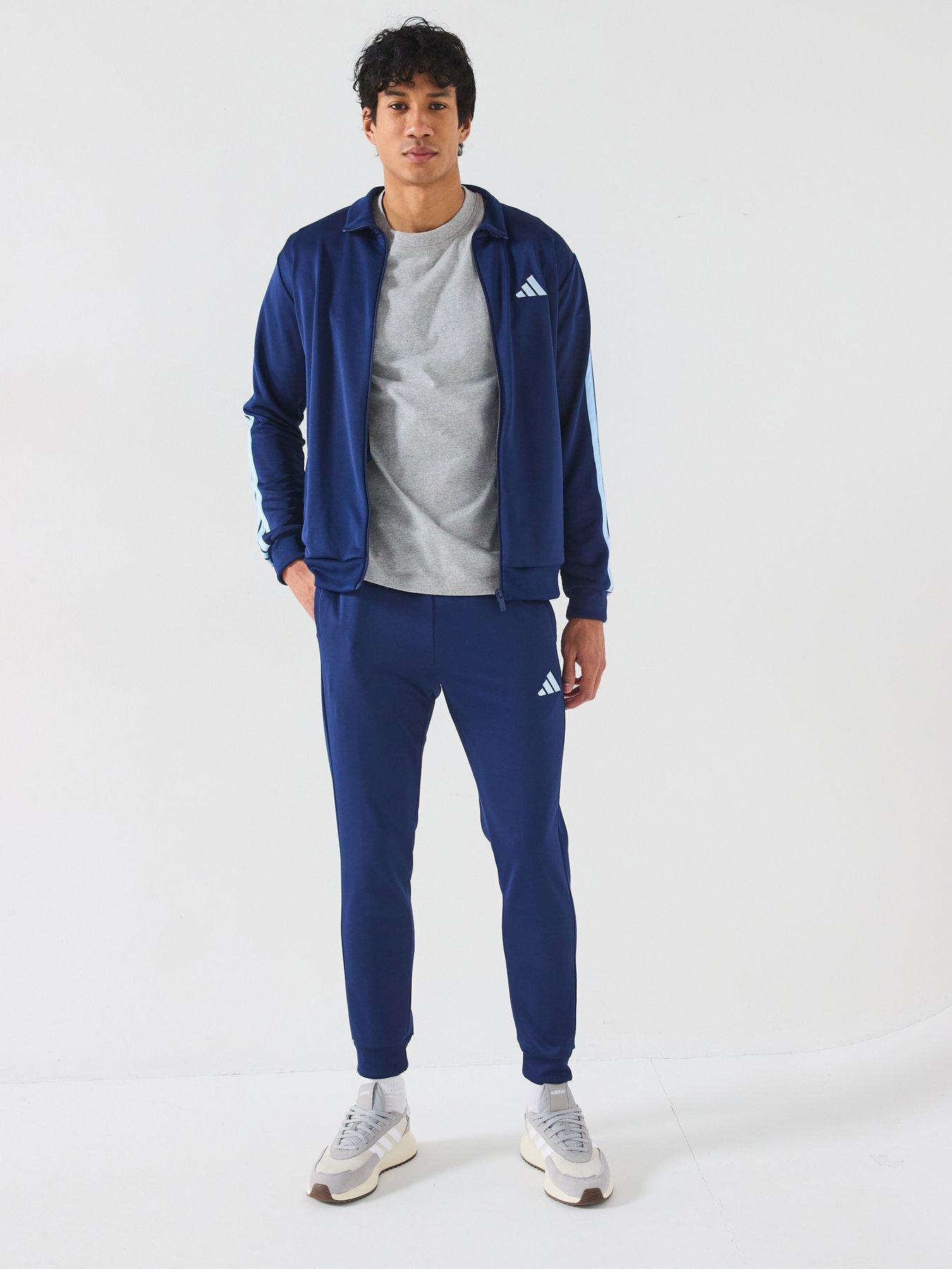 adidas Sportswear Mens Sportswear Basic 3-stripe French Terry Tracksuit - Blue