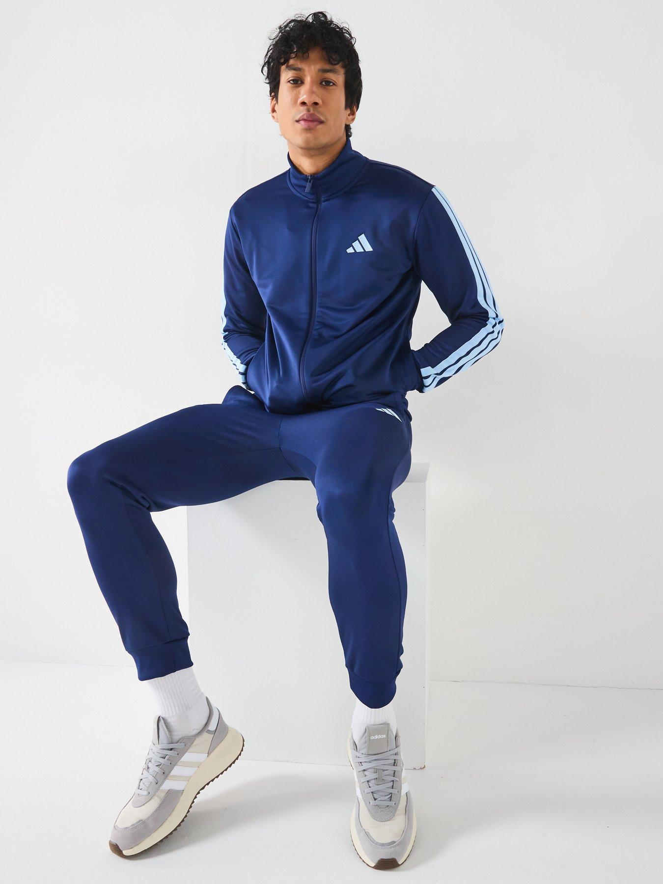 Image 3 of 6 of adidas Sportswear Mens Sportswear Basic 3-stripe French Terry Tracksuit - Blue
