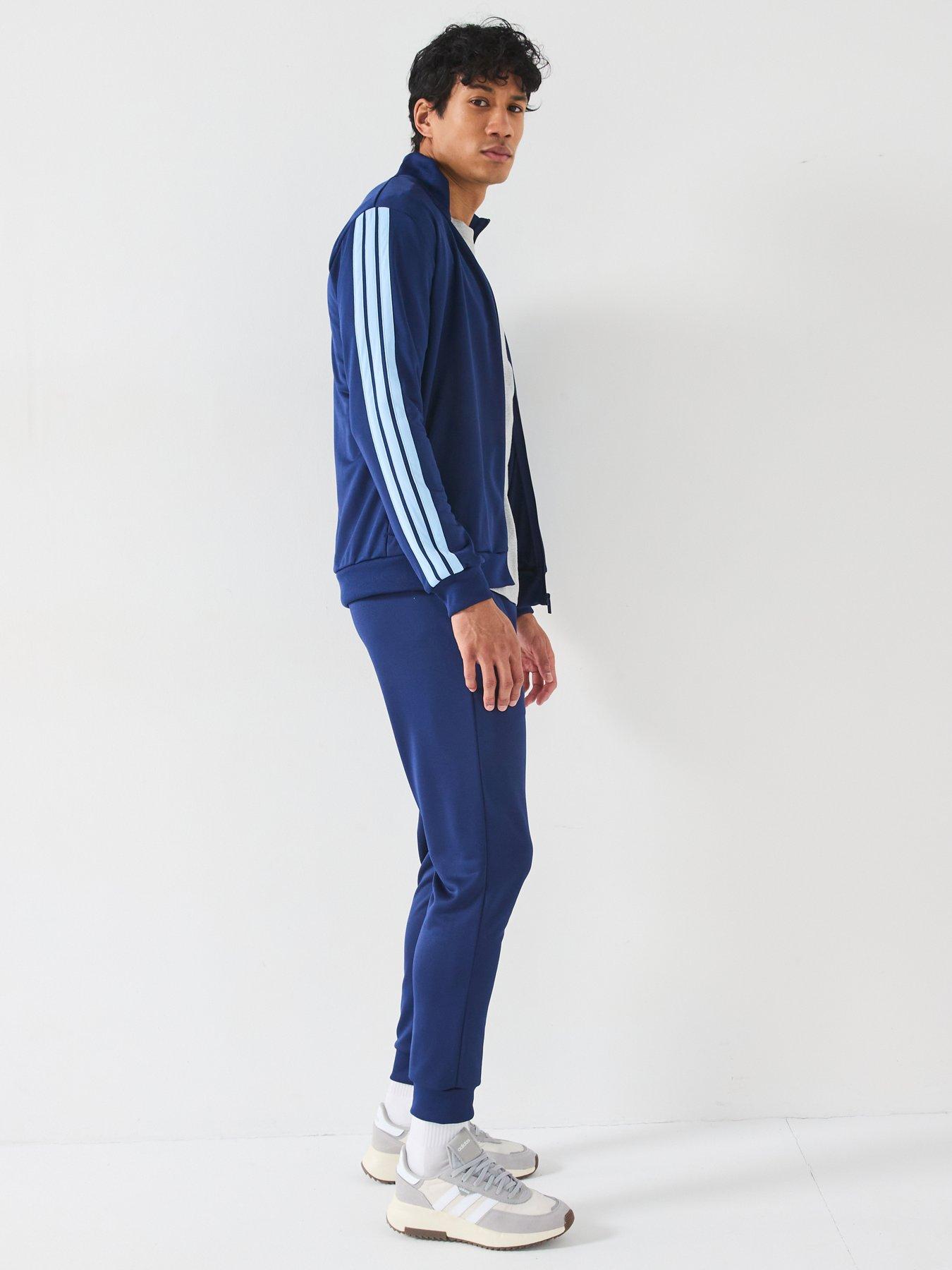 Image 4 of 6 of adidas Sportswear Mens Sportswear Basic 3-stripe French Terry Tracksuit - Blue