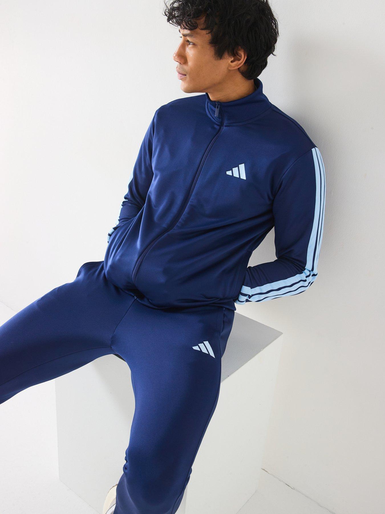 Image 6 of 6 of adidas Sportswear Mens Sportswear Basic 3-stripe French Terry Tracksuit - Blue