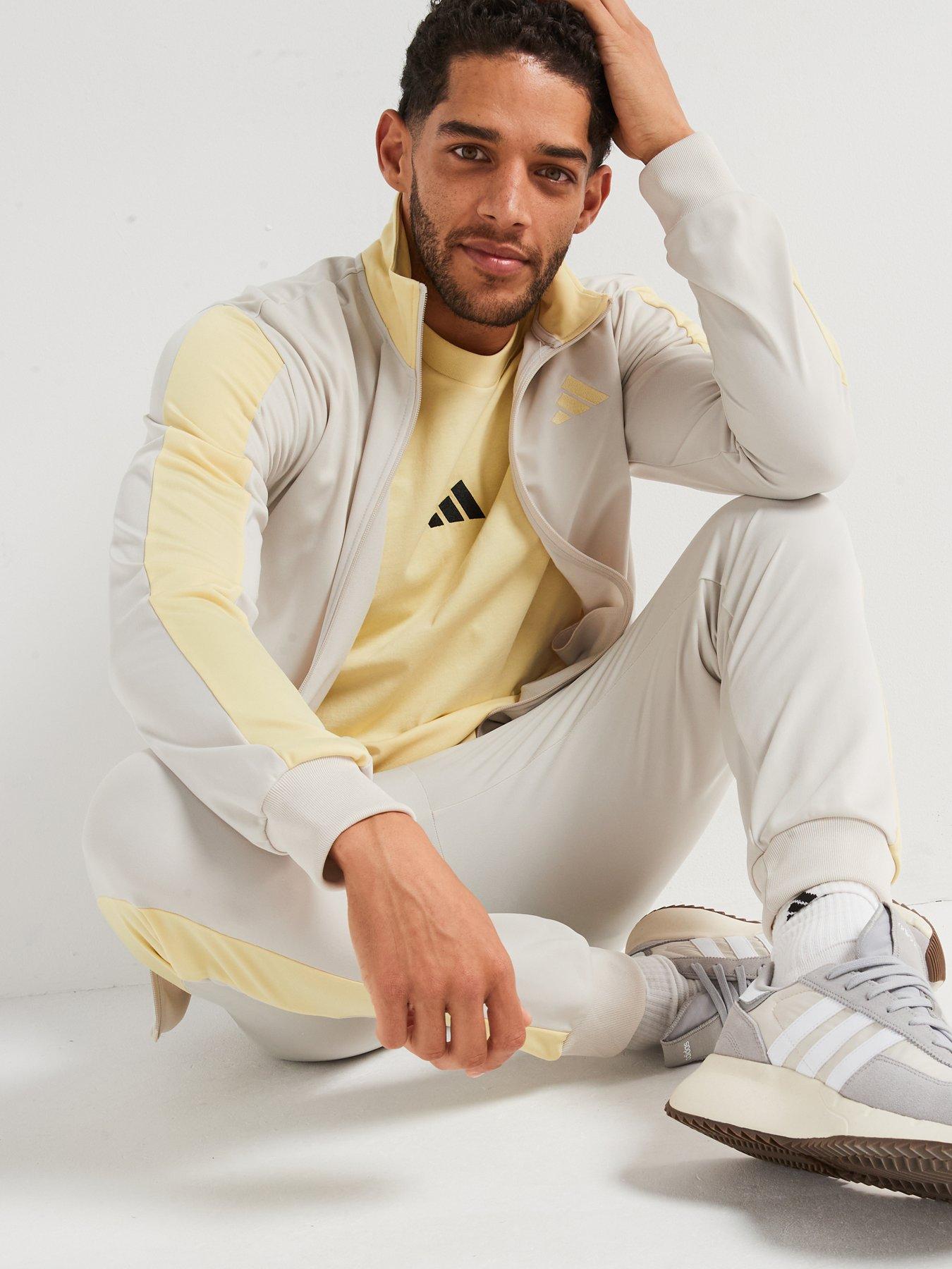 Image 4 of 5 of adidas Sportswear Mens Sportswear Basic Tricot Colorblock Tracksuit - Beige