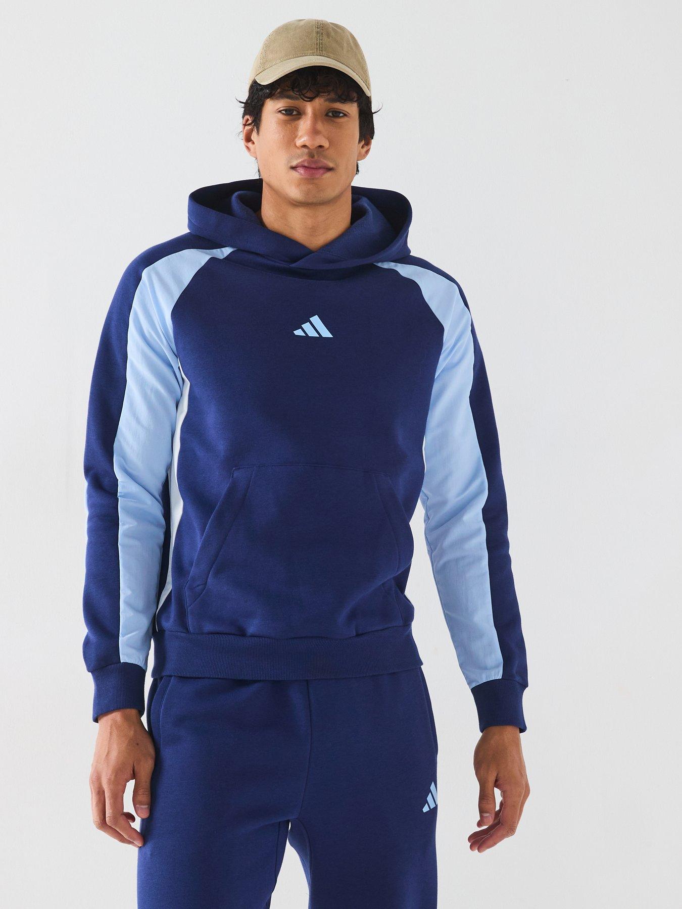  image of adidas-sportswear-mens-seasonal-essentials-colourblock-hoodie-blue