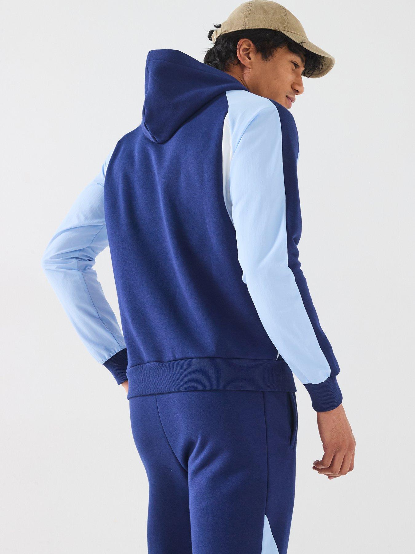  image of adidas-sportswear-mens-seasonal-essentials-colourblock-hoodie-blue