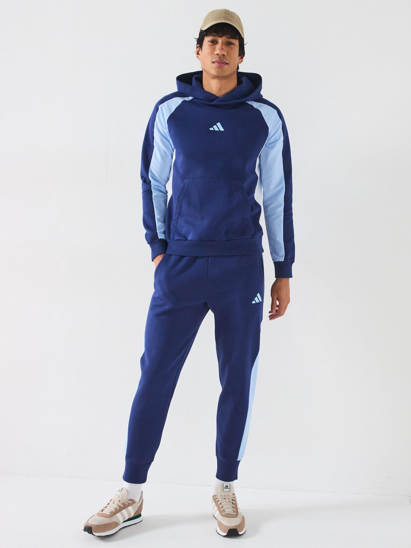  image of adidas-sportswear-mens-seasonal-essentials-colourblock-hoodie-blue