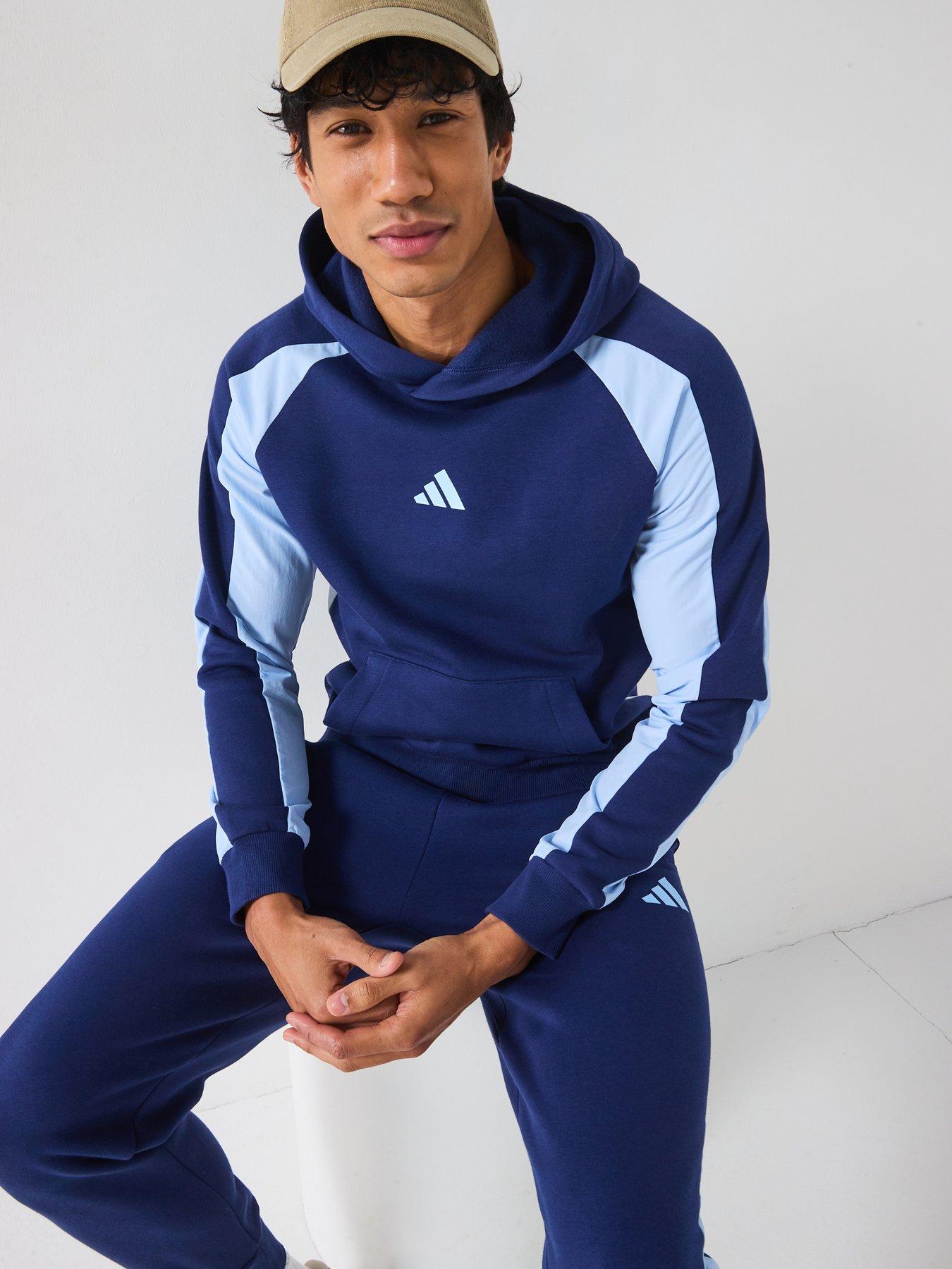  image of adidas-sportswear-mens-seasonal-essentials-colourblock-hoodie-blue