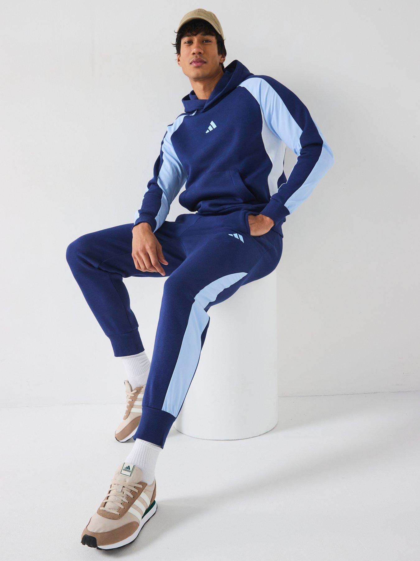  image of adidas-sportswear-mens-seasonal-essentials-colourblock-hoodie-blue