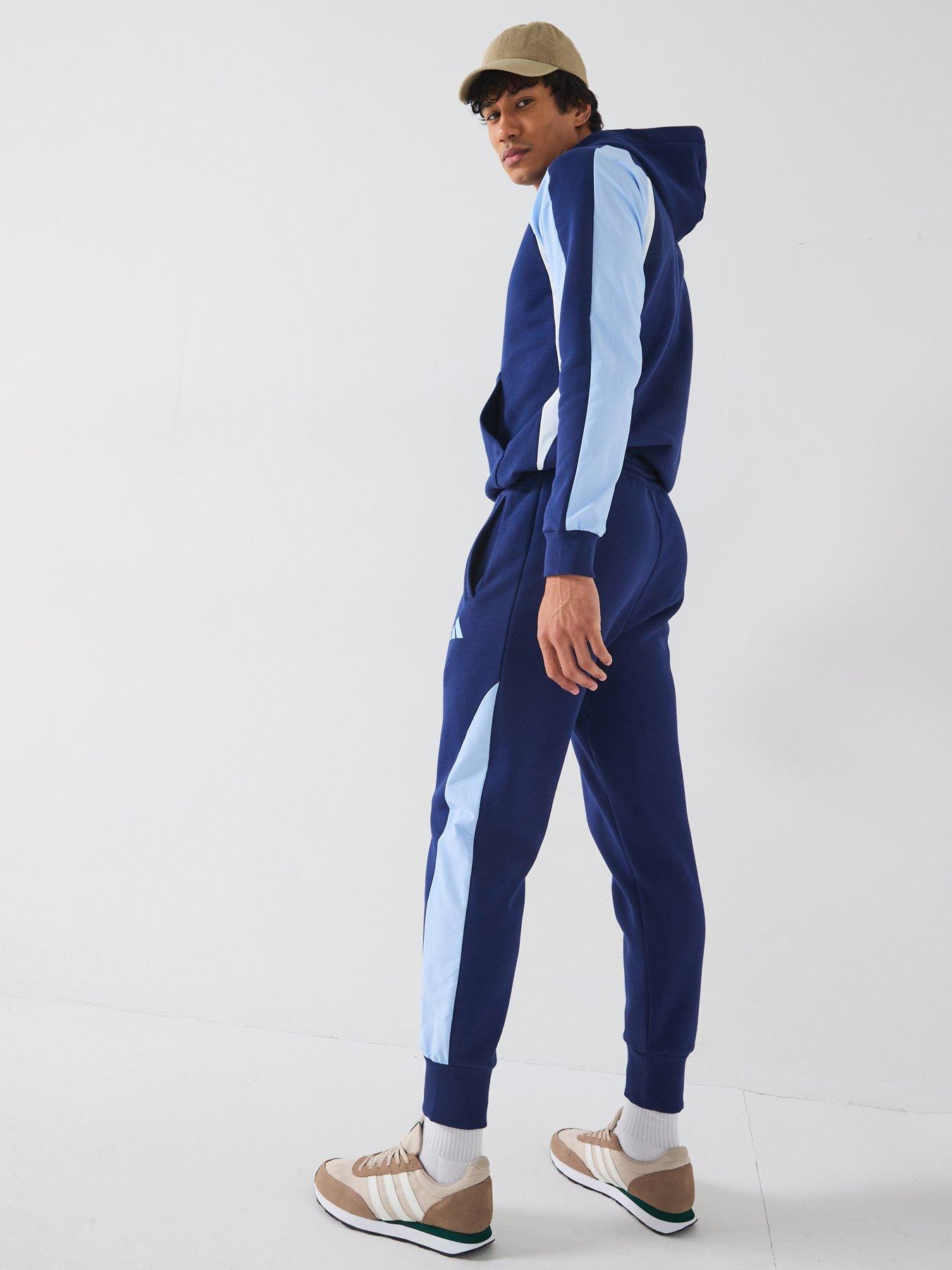  image of adidas-sportswear-mens-seasonal-essentials-colourblock-hoodie-blue