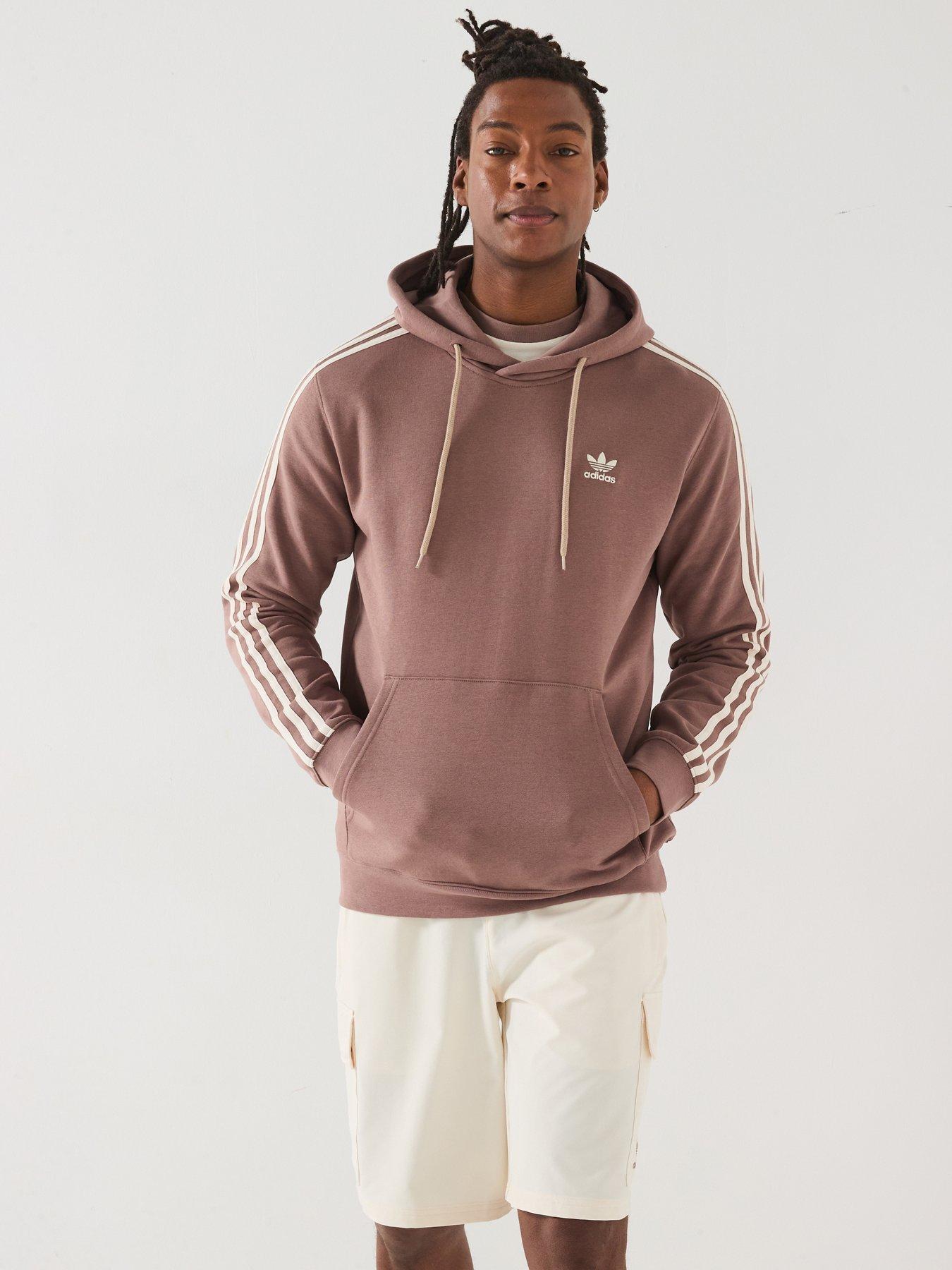 undefined Mens Adicolor 3-Stripe Overhead Hoodie - Brown