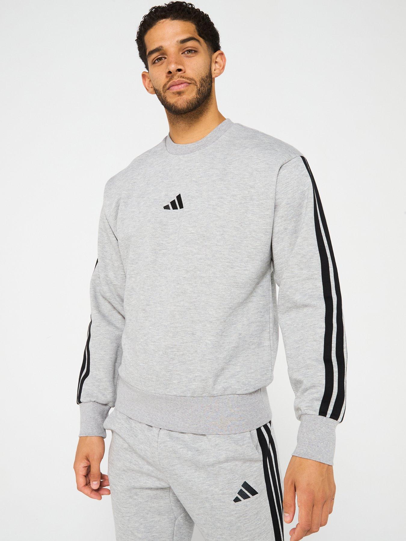 adidas Sportswear Men's Essentials 3-Stripe Fleece Sweatshirt - Medium Grey Heather/Black