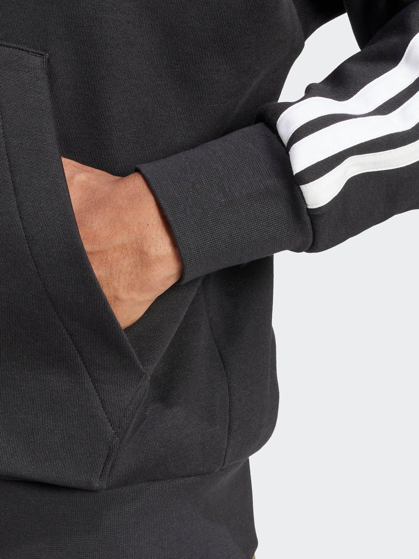  image of adidas-sportswear-mens-essential-3-stripe-full-zip-fleece-hoodie-blackwhite