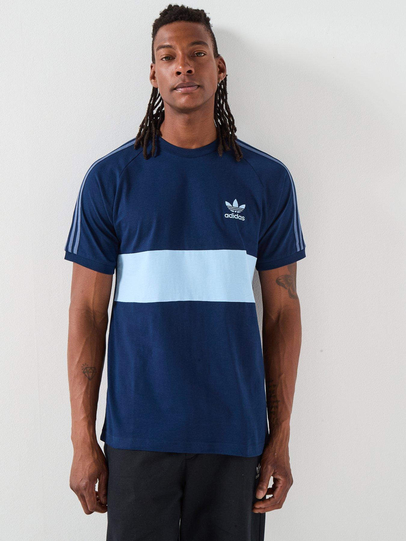 adidas Originals Mens 3-Stripe Panel T-Shirt - Night Indigo/Clear Sky