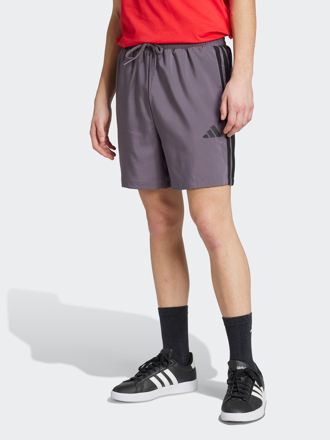 undefined Mens Essentials 3-Stripe Chelsea Shorts - Grey Strata/Black