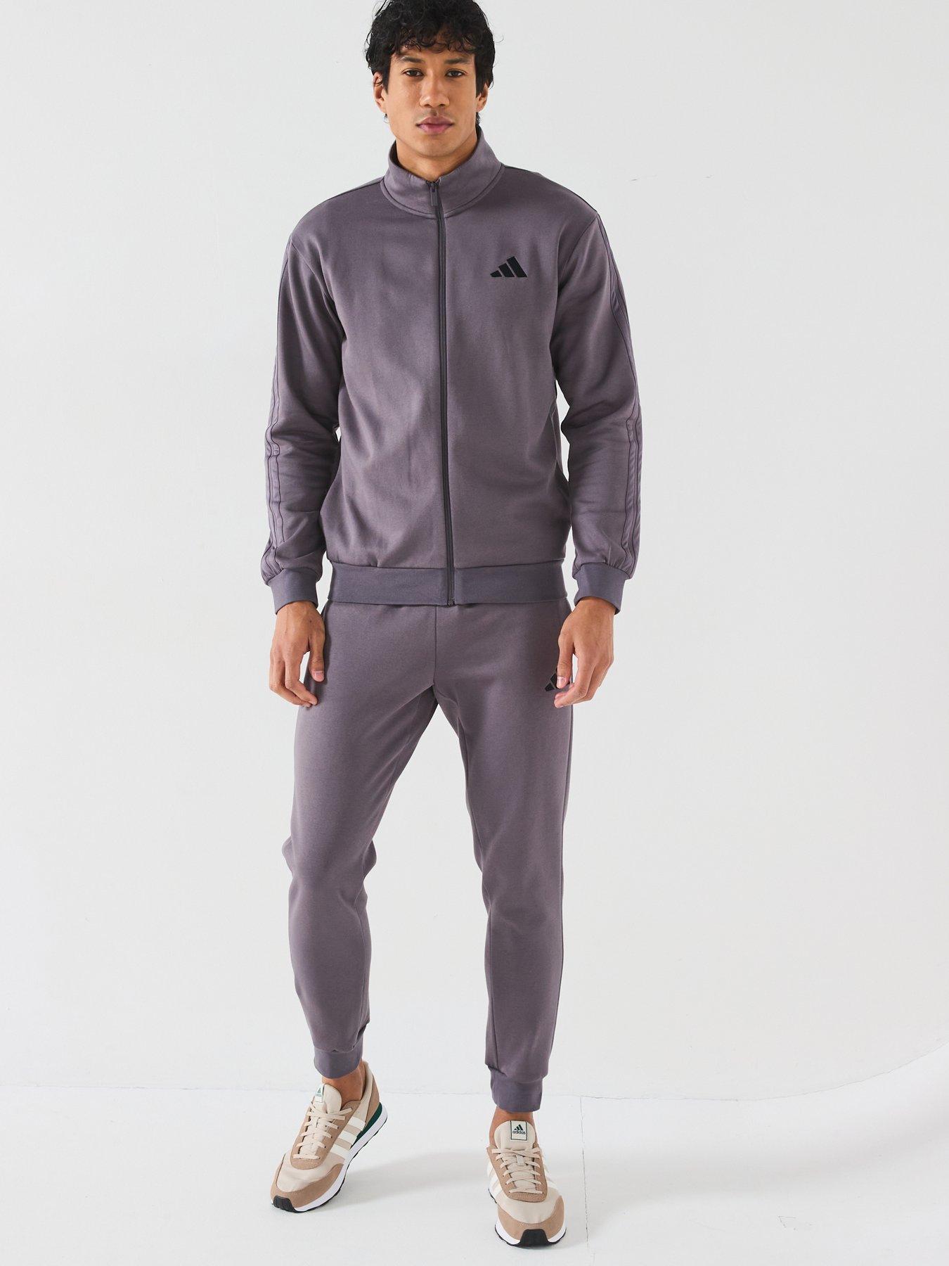 Image 3 of 6 of adidas Sportswear Mens Sportswear Basic 3-stripe Fleece Tracksuit - Dark Grey