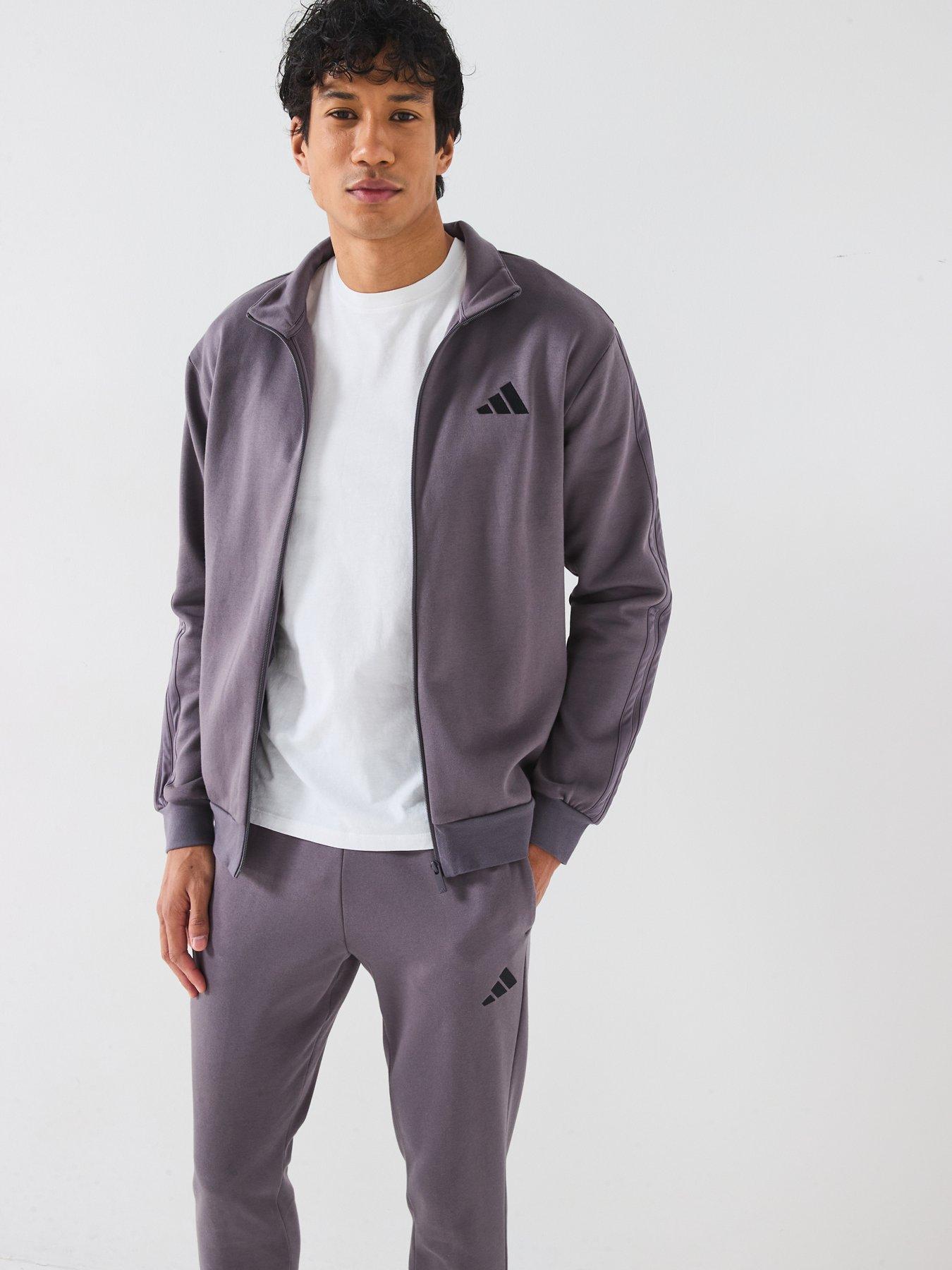 Image 4 of 6 of adidas Sportswear Mens Sportswear Basic 3-stripe Fleece Tracksuit - Dark Grey