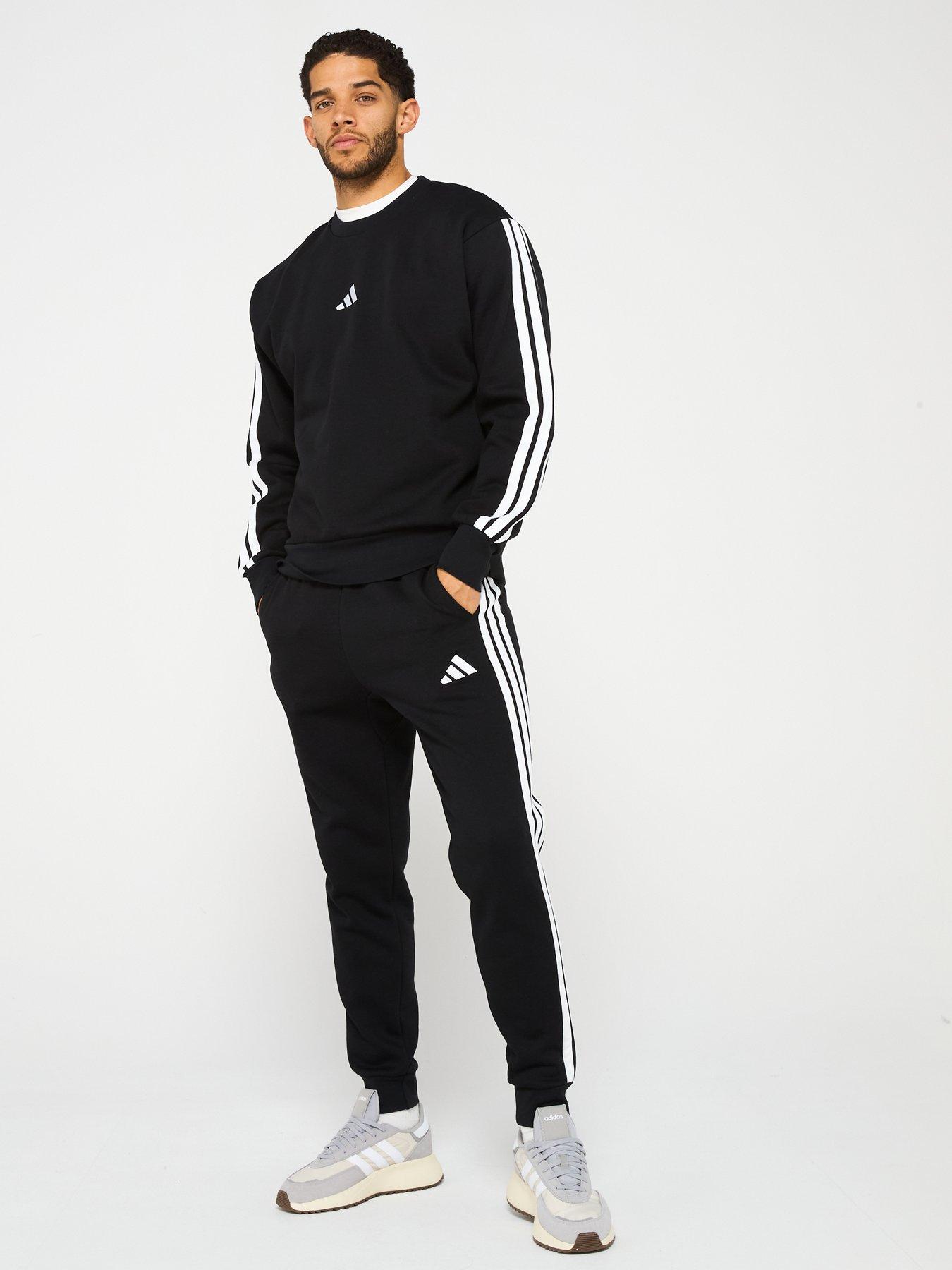  image of adidas-sportswear-mens-essential-3-stripe-fleece-pant-black