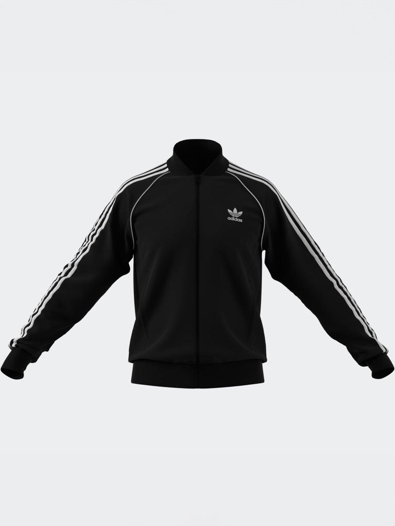 undefined Mens 3-Stripe Full Zip Top - Black
