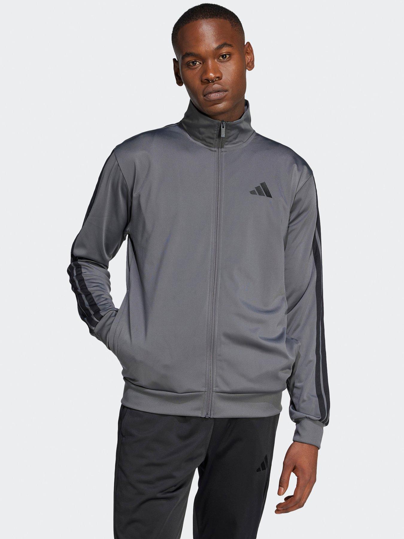  image of adidas-sportswear-mens-3-stripe-tricot-regular-track-jacket-dark-grey