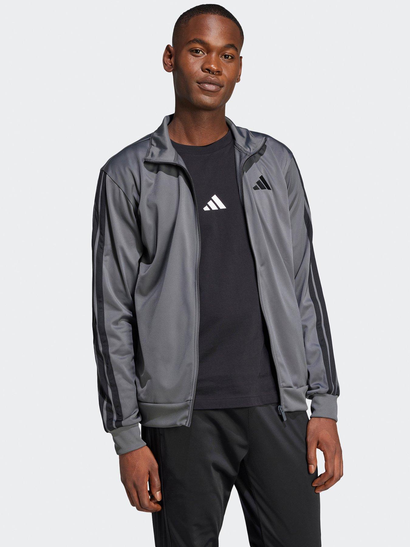  image of adidas-sportswear-mens-3-stripe-tricot-regular-track-jacket-dark-grey