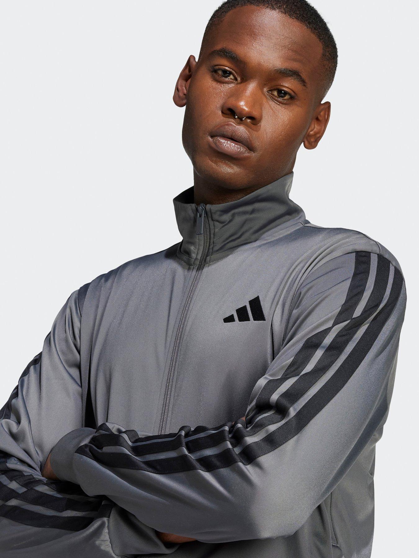  image of adidas-sportswear-mens-3-stripe-tricot-regular-track-jacket-dark-grey