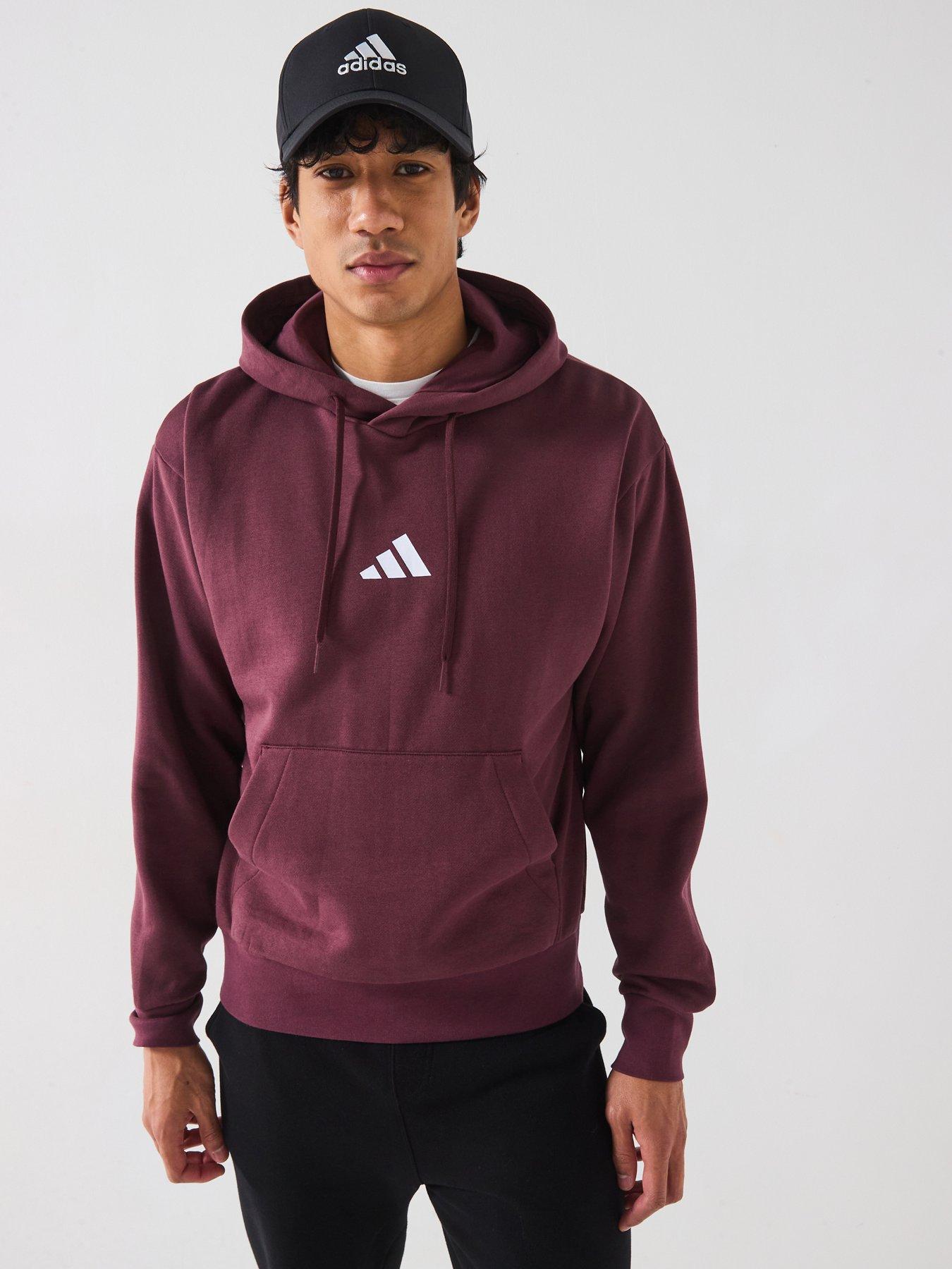  image of adidas-sportswear-mens-essentials-feelcozy-fleece-hoodie-burgundy
