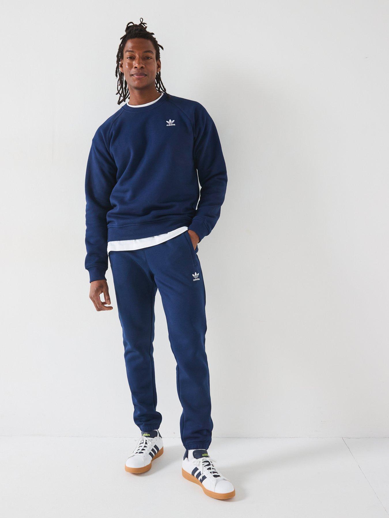  image of adidas-originals-mens-trefoil-essentials-crew-sweat-navy-blue