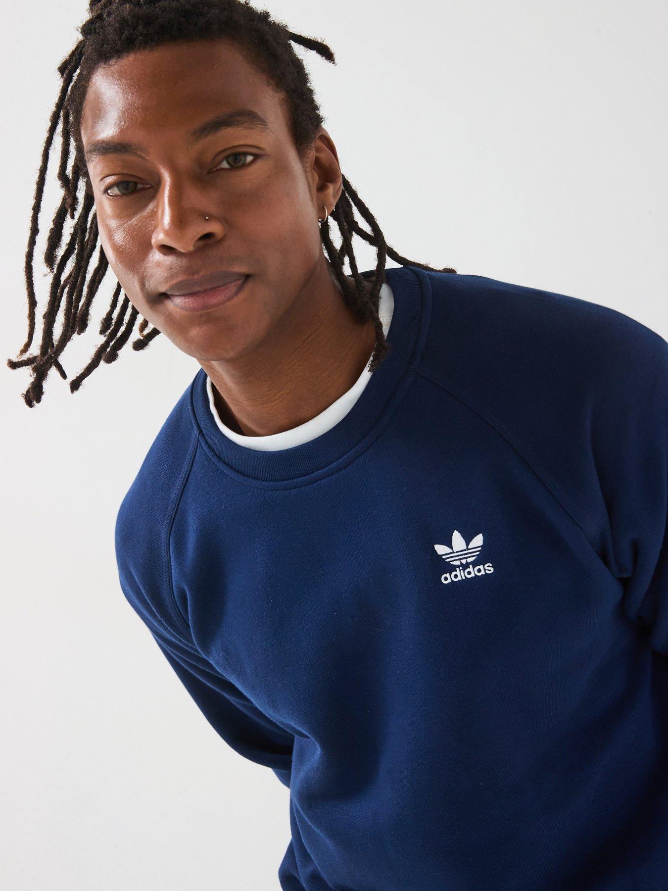  image of adidas-originals-mens-trefoil-essentials-crew-sweat-navy-blue
