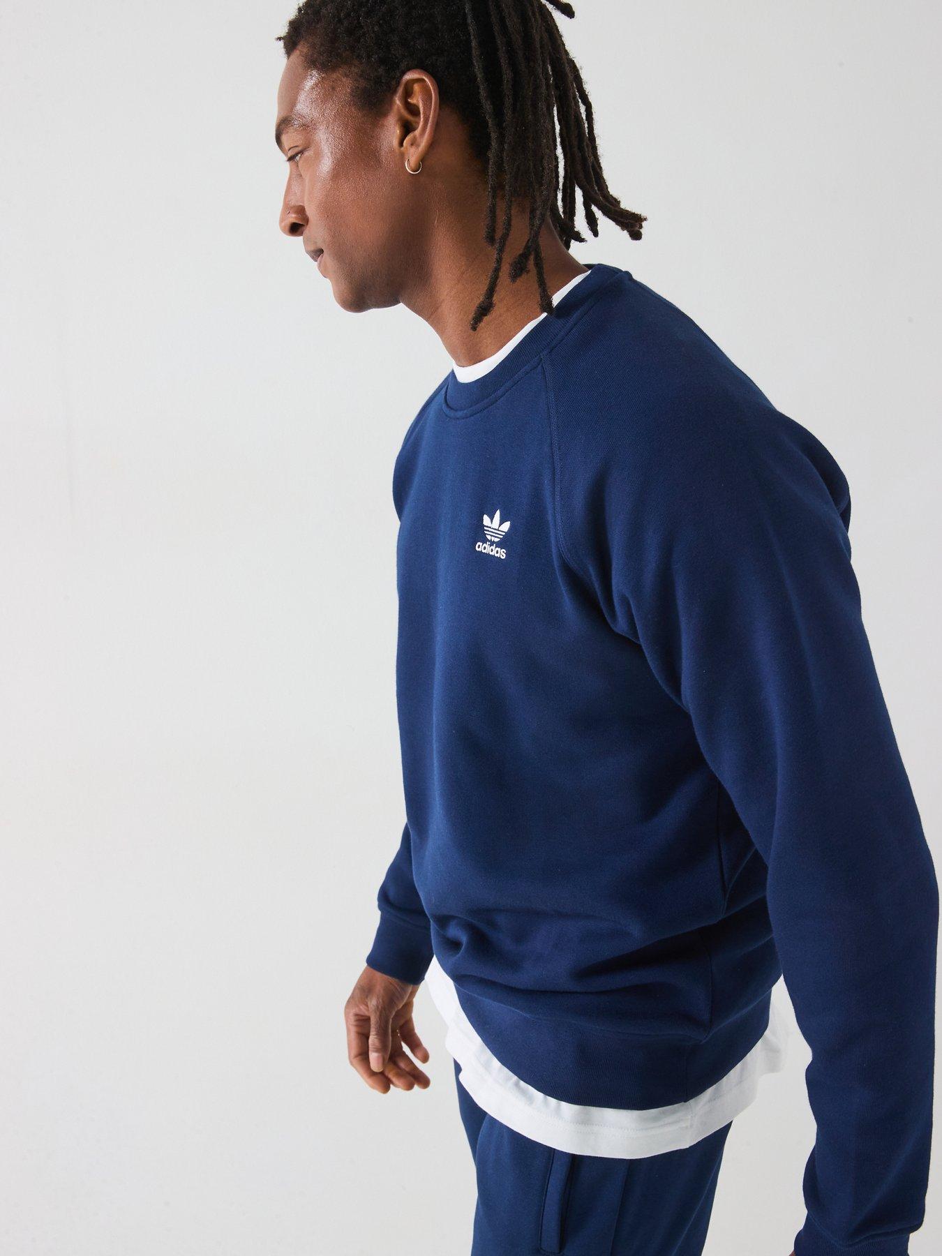  image of adidas-originals-mens-trefoil-essentials-crew-sweat-navy-blue