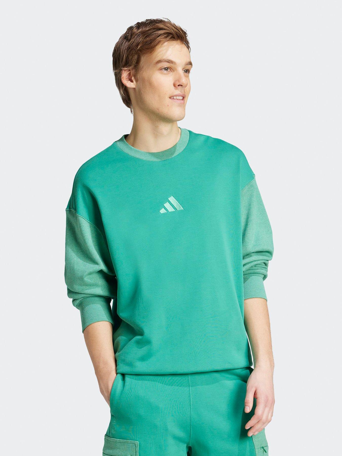 Image 3 of 5 of adidas Sportswear Mens All Szn French Terry Colorblock Crew Sweatshirt - Semi Court Green