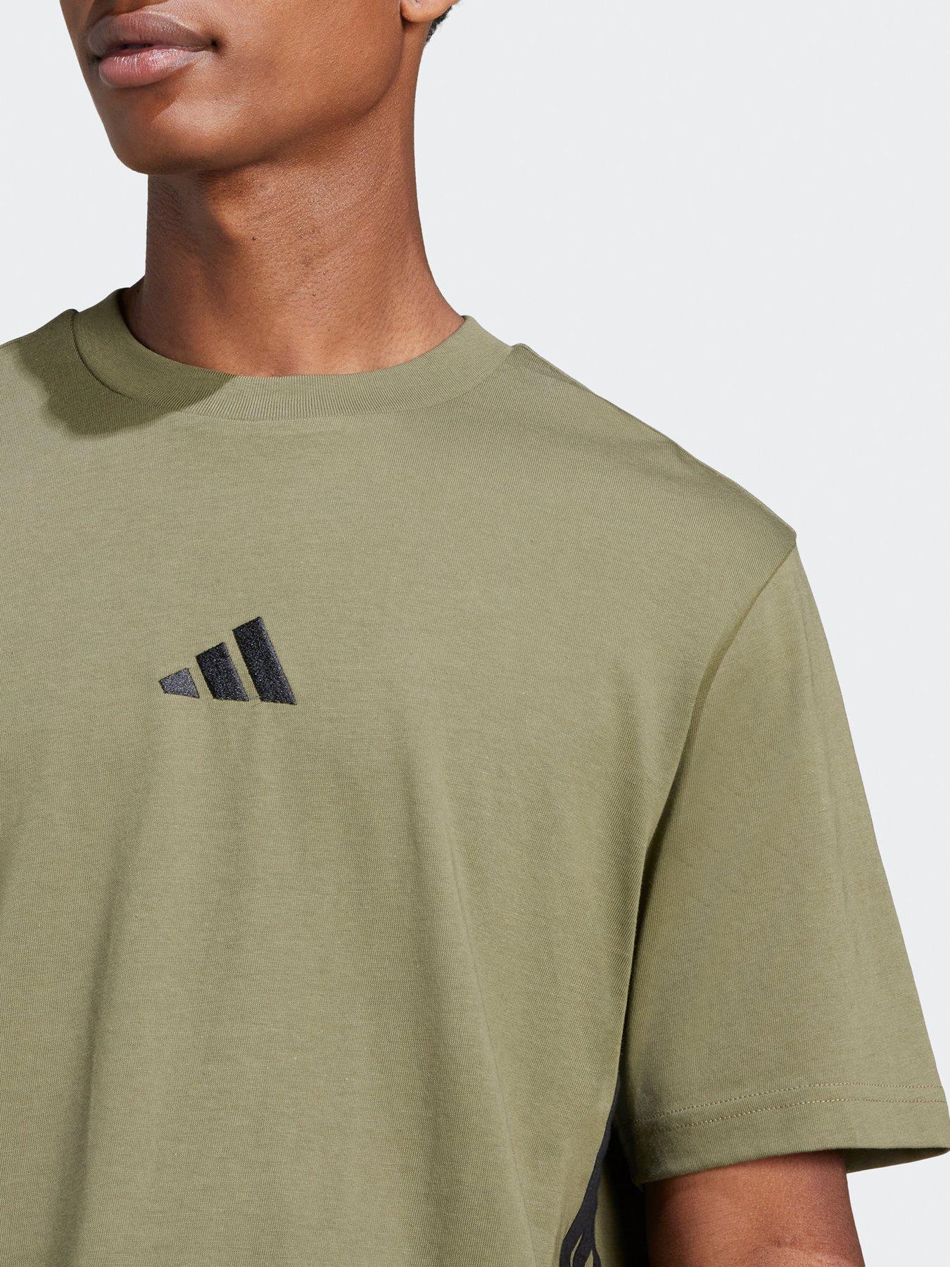  image of adidas-sportswear-mens-essentials-3-stripe-single-jersey-t-shirt-green