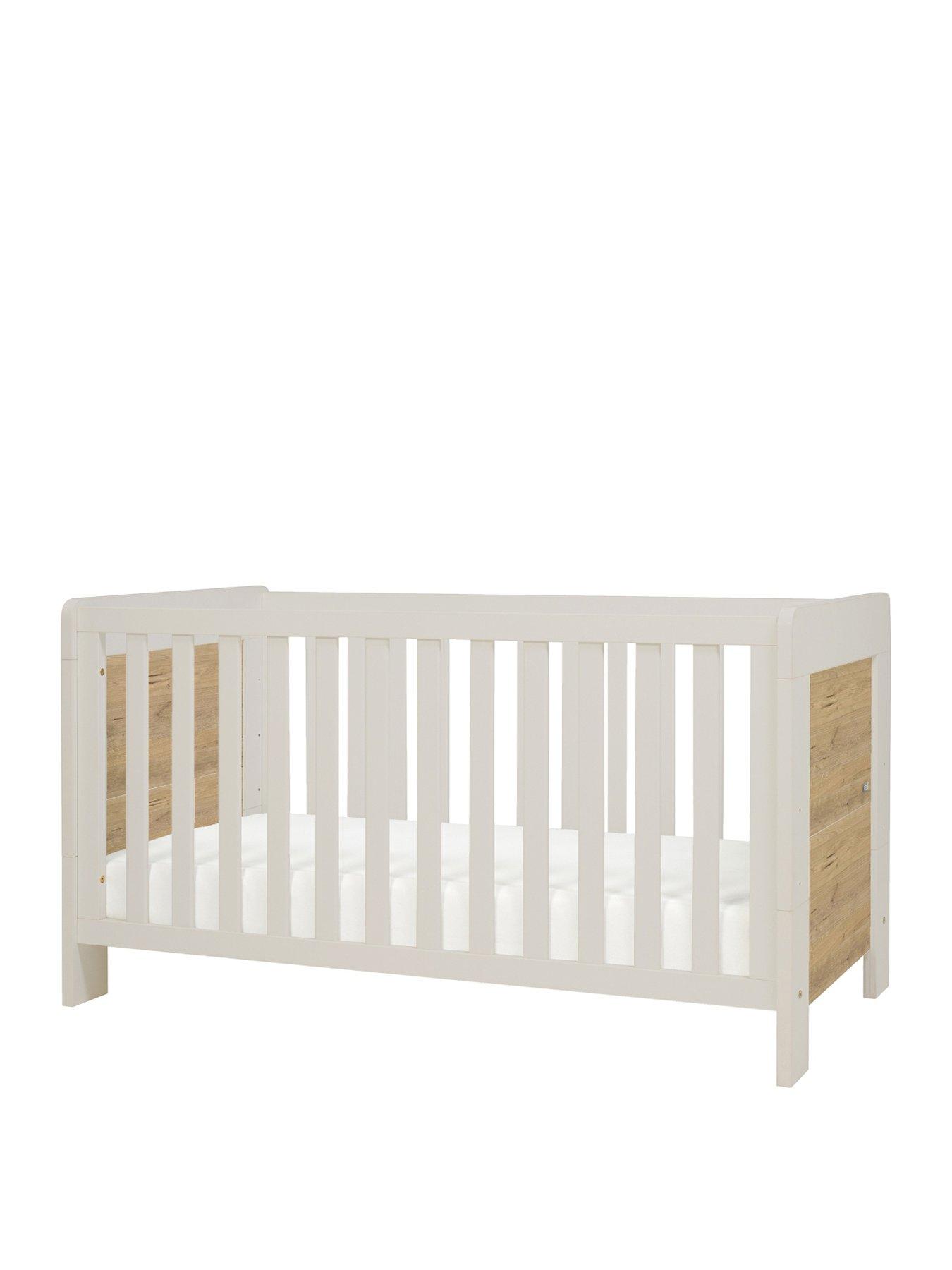 stillFront image of tutti-bambini-alba-mini-cot-bed-white-sand-distressed-oak