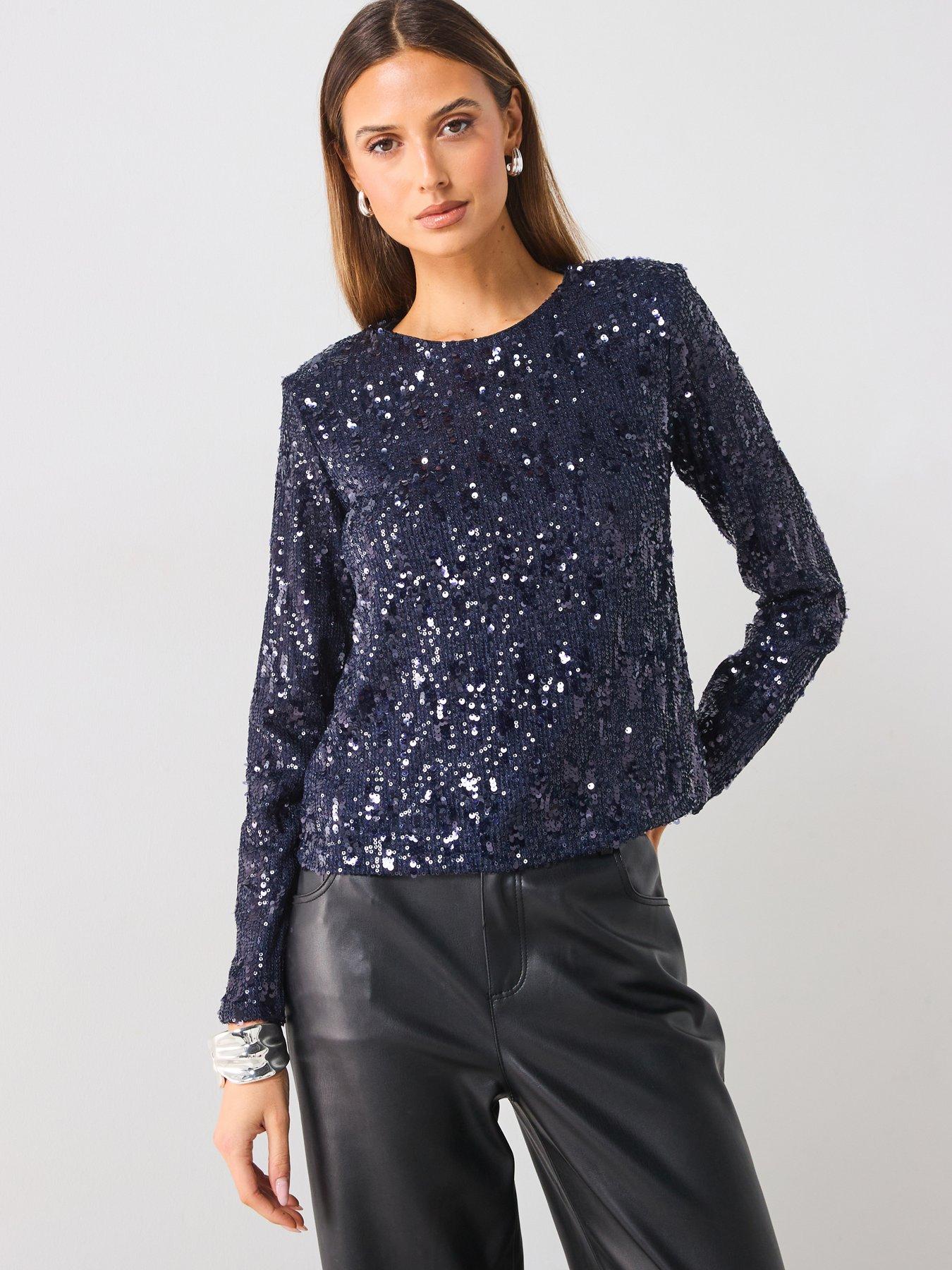 undefined Sequin Blouse - Navy