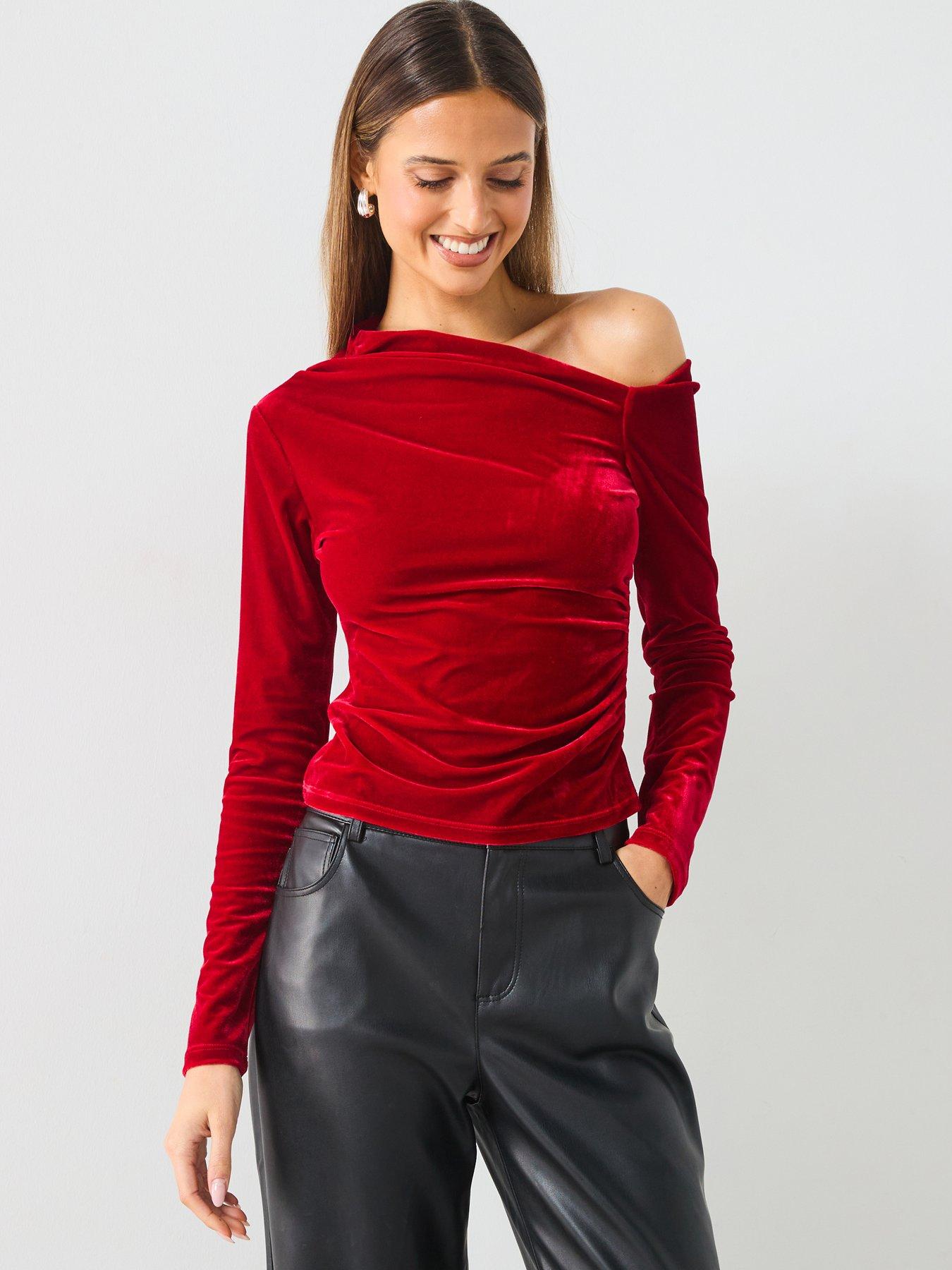 undefined Velvet Off The Shoulder Top - Red