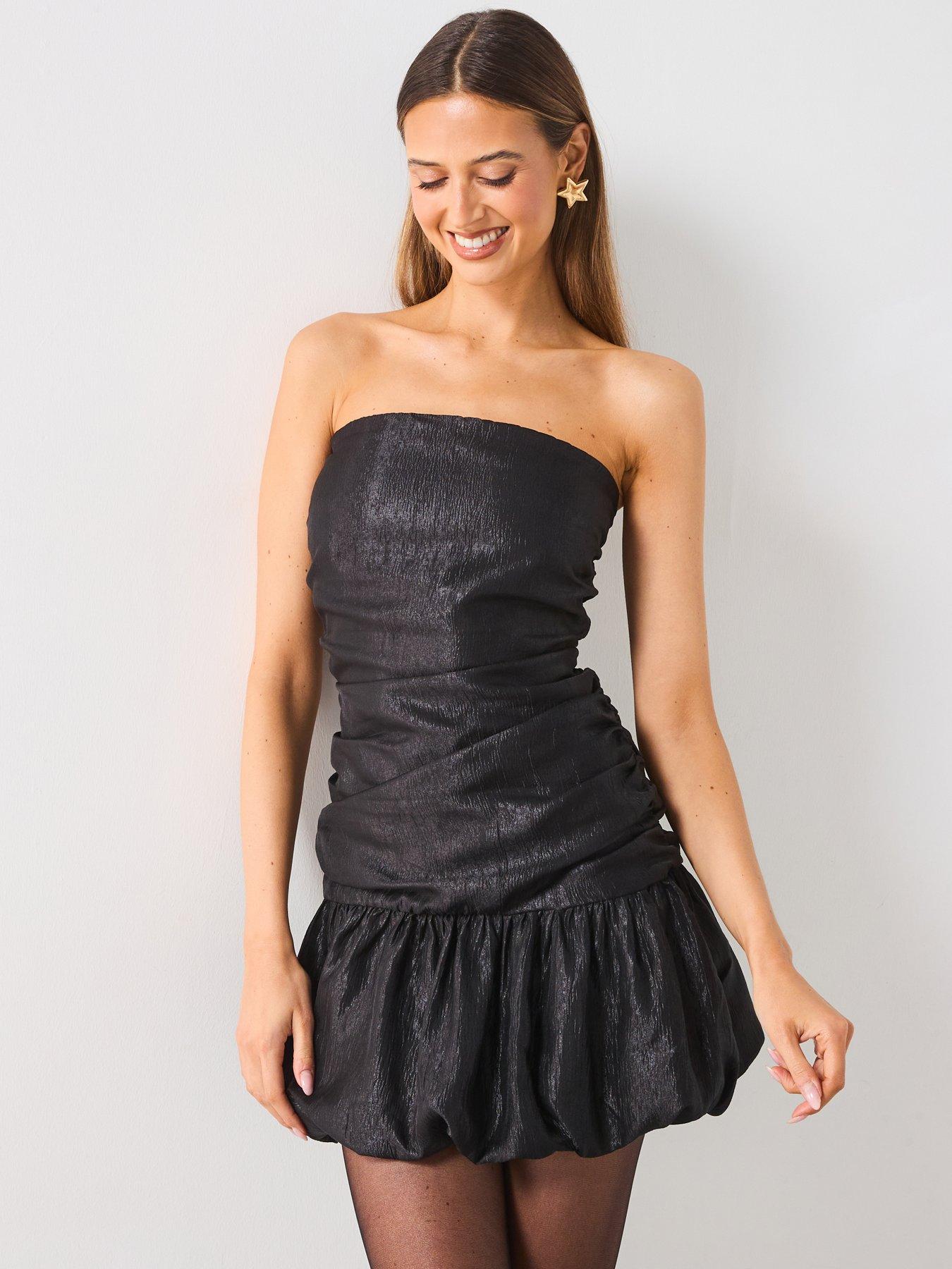 undefined Puff Ball Hem Dress - Black