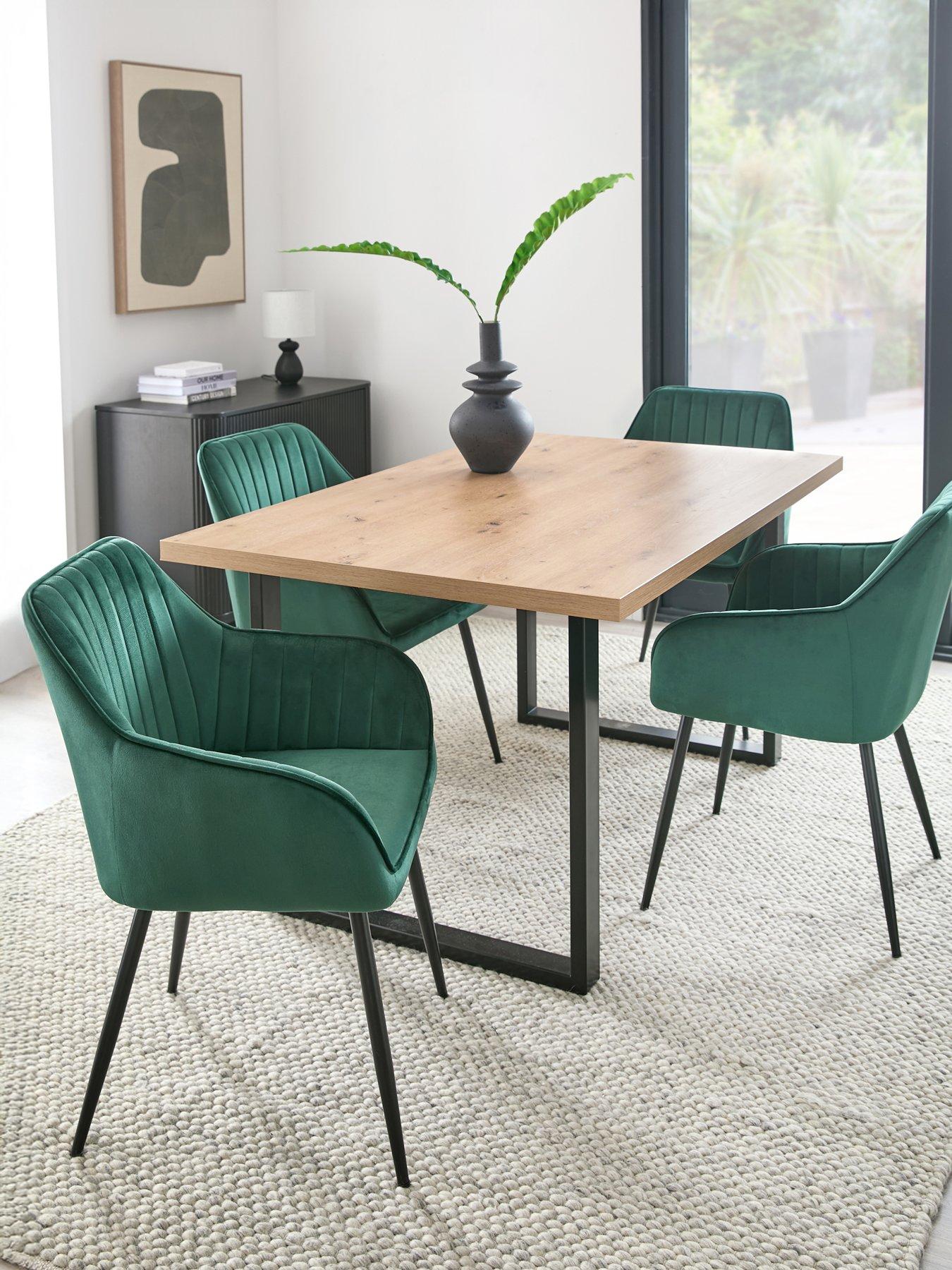 Very Home Burton 140 cm Dining Table + 4 Alisha Dining Chairs - Artisan Oak/Green