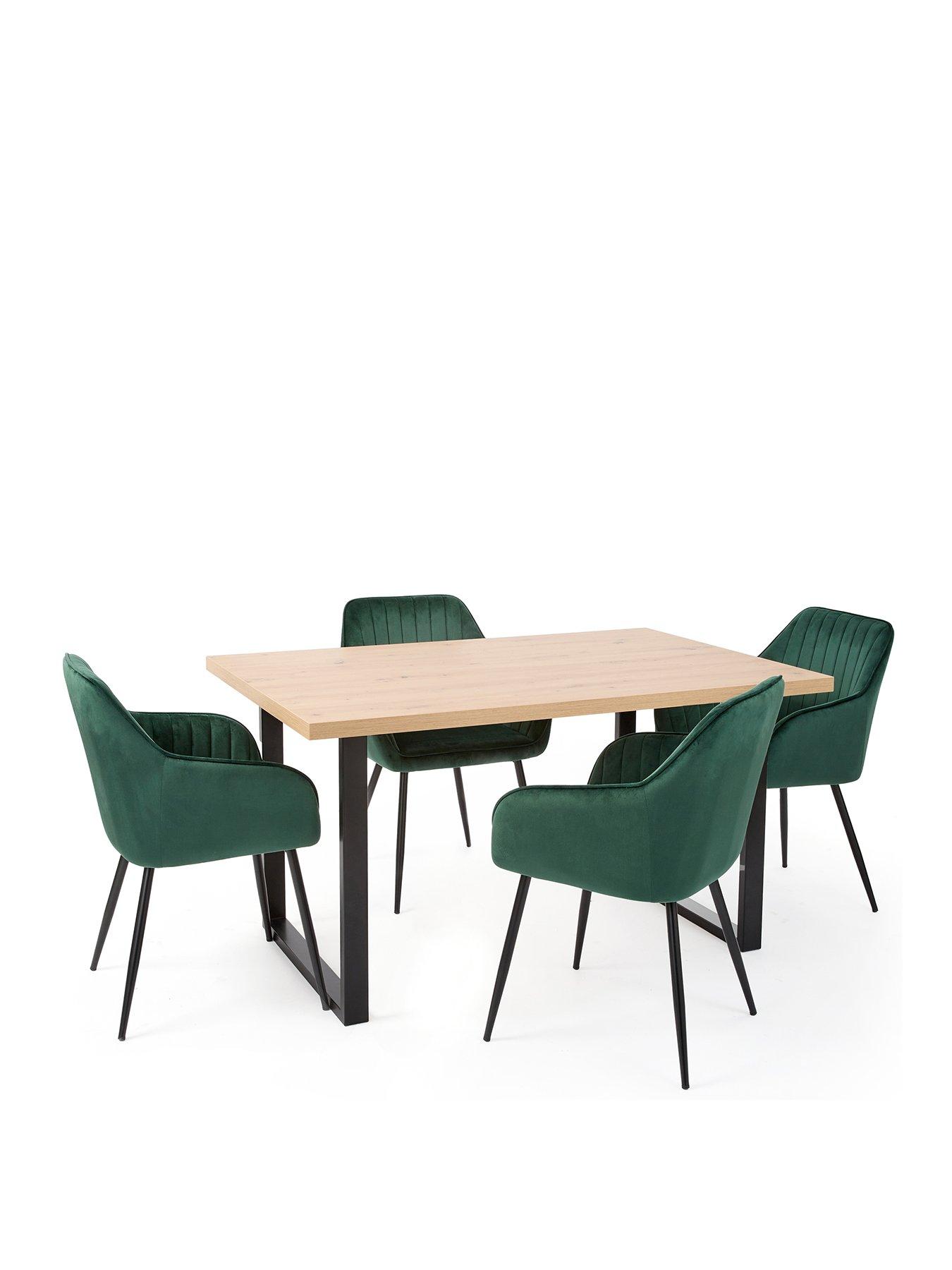  image of very-home-burton-140-cmnbspdining-table-4-alishanbspdining-chairs-artisan-oakgreen