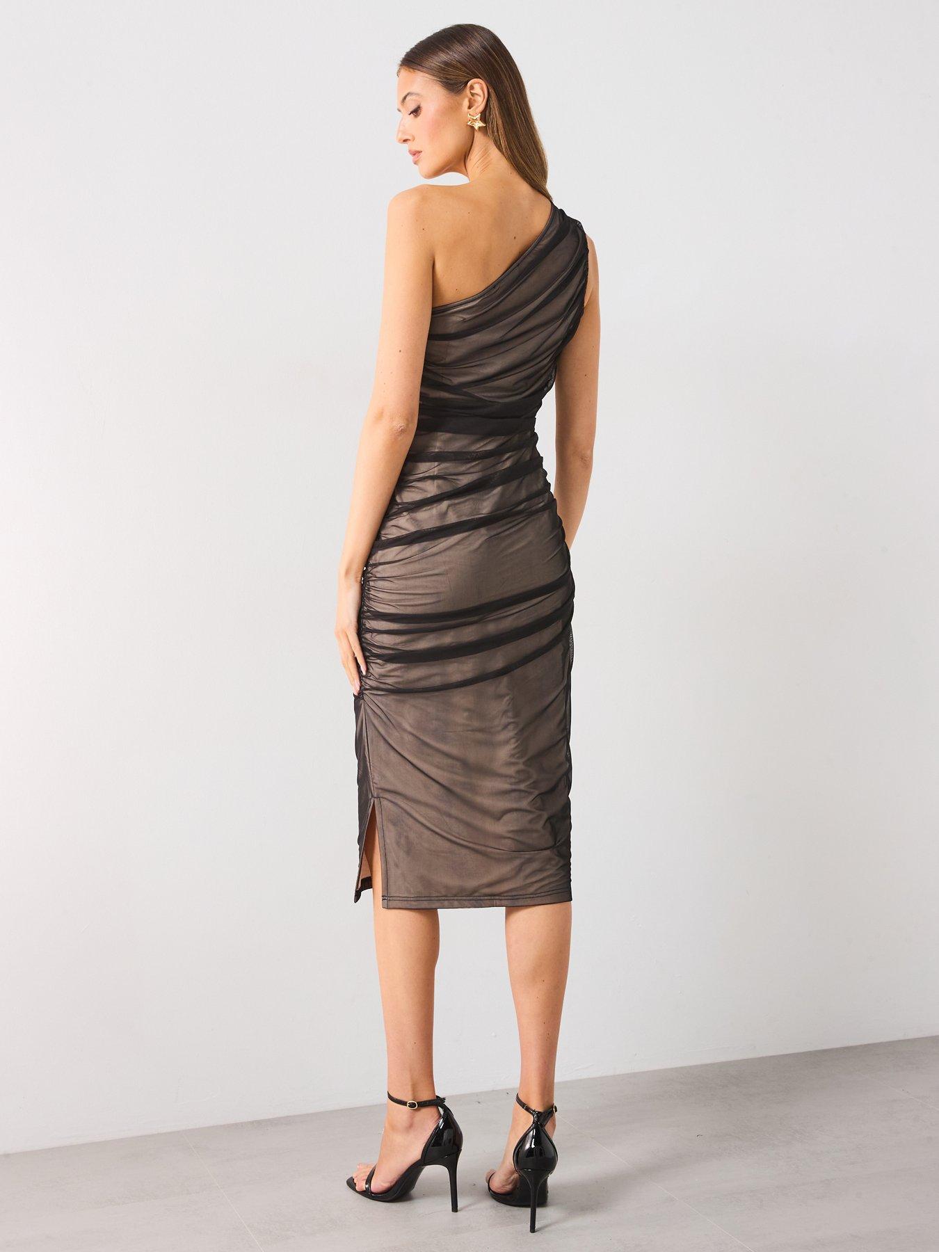  image of mango-asymmetric-mesh-dress-black
