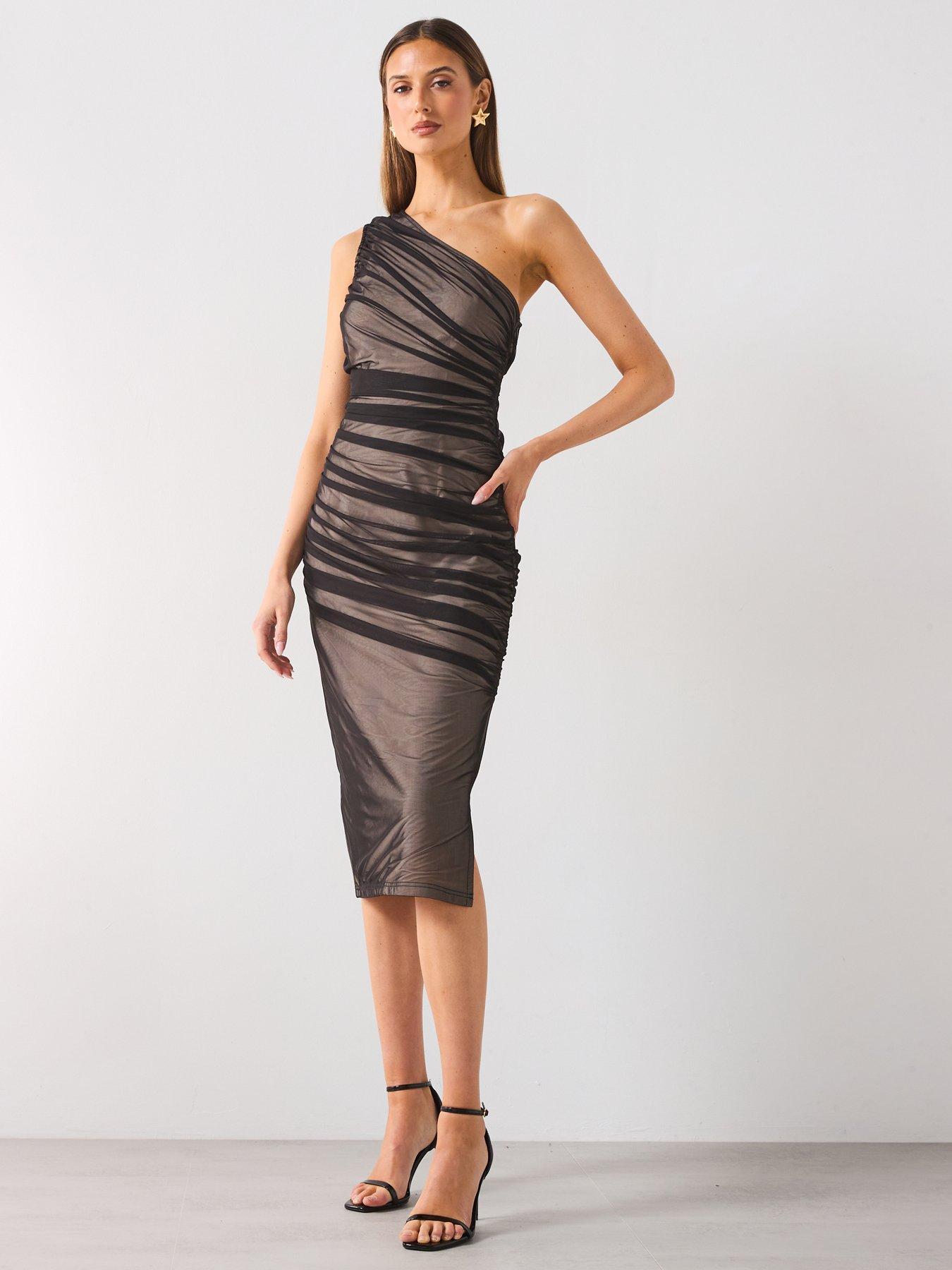  image of mango-asymmetric-mesh-dress-black