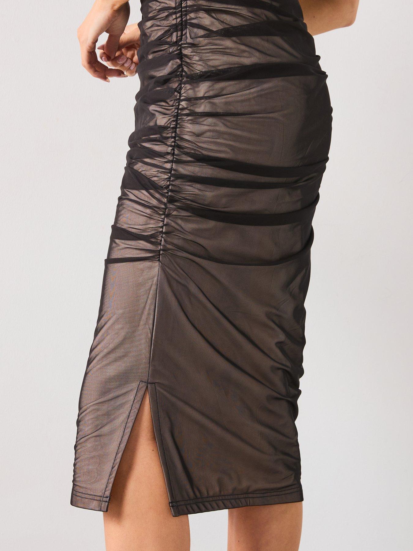  image of mango-asymmetric-mesh-dress-black