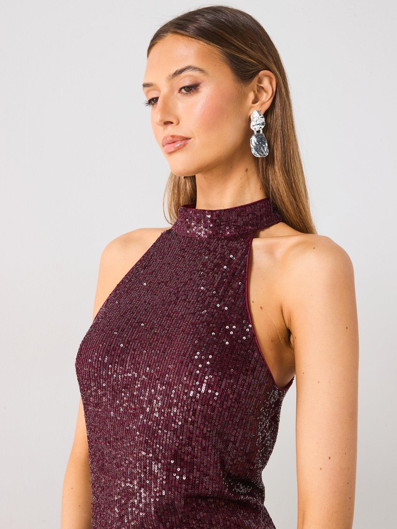 green emerald velvet dress Tied Backless Halter Neck Sequin-Print Prom Dress Multi / Xs main image 0