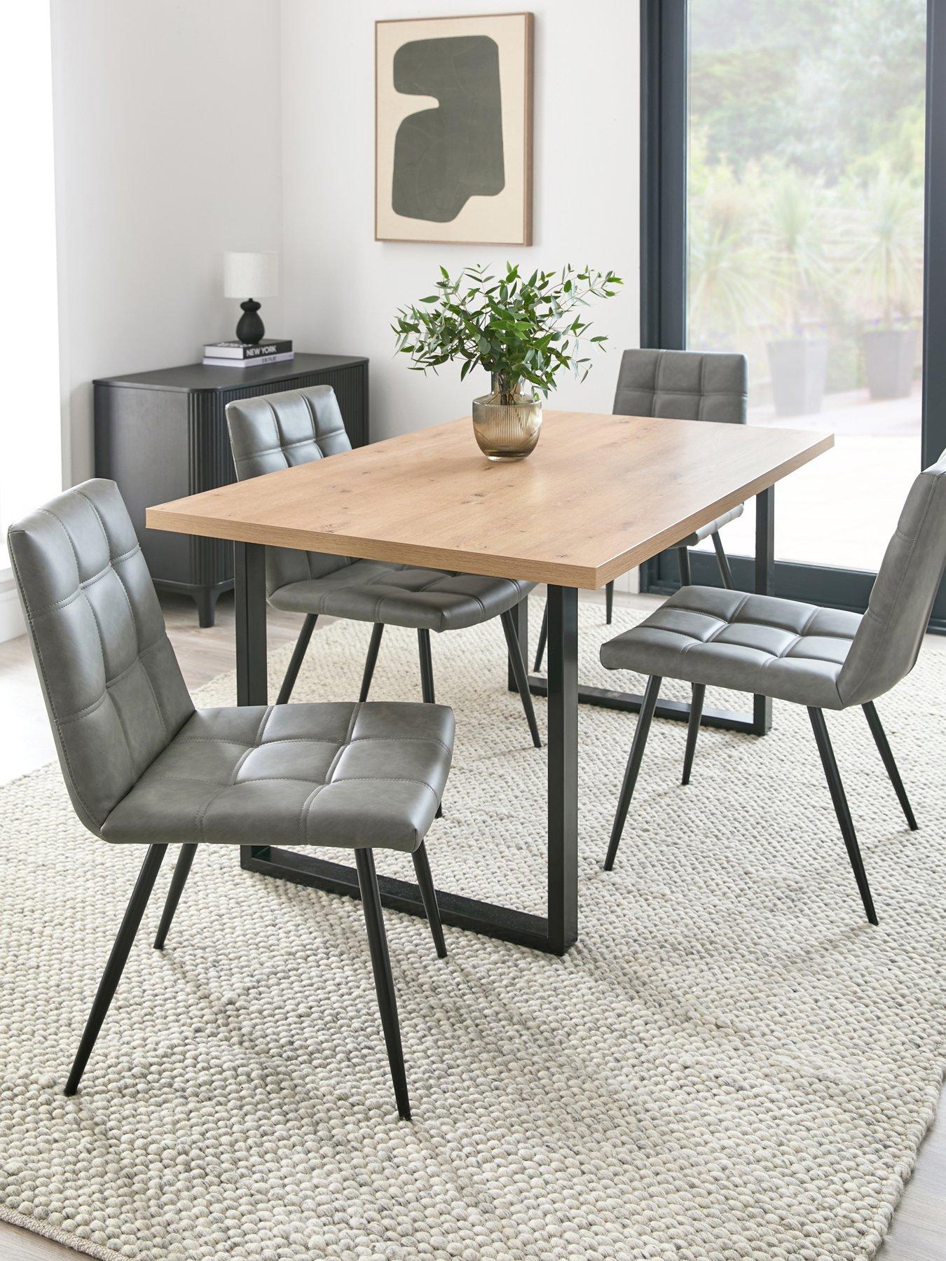 Very Home Burton 140 cm Dining Table + 4 Harlem Dining Chairs - Artisan Oak/Grey