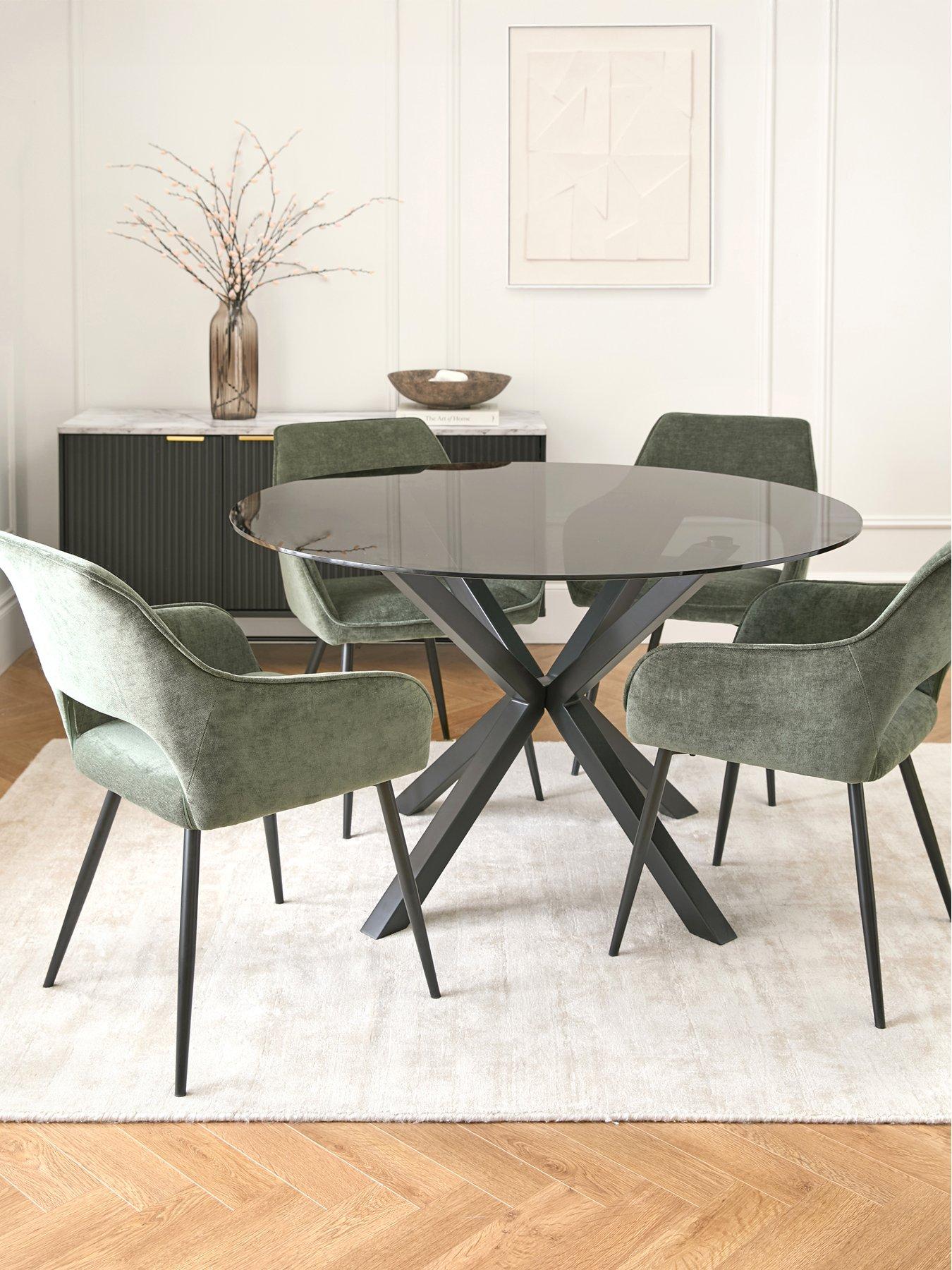 undefined Chopstick Black 120 cm Round Dining Table + 4 Sheldon Chairs - Black/Green