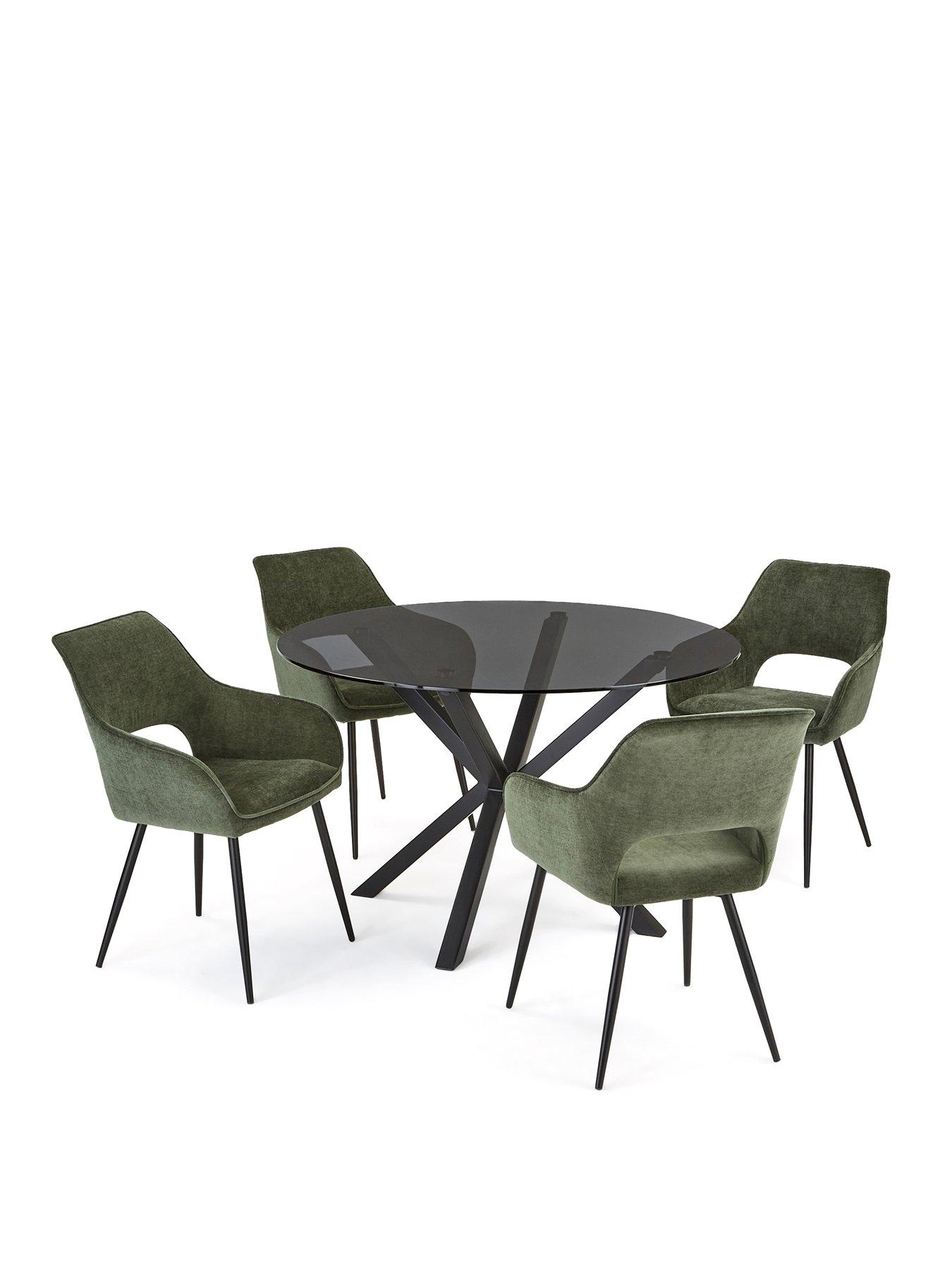  image of very-home-chopstick-black-120-cm-round-dining-table-4-sheldon-chairs-blackgreen