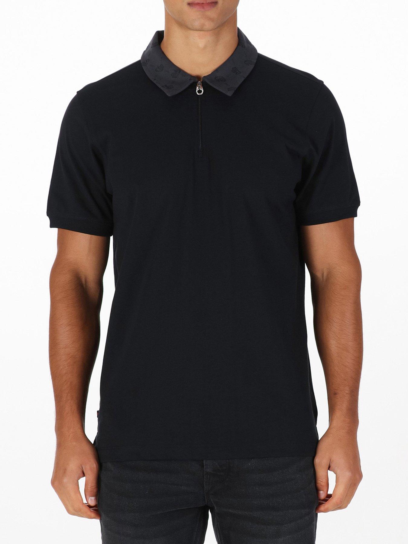  image of luke-1977-henderson-zip-neck-polo-shirt--dark-grey