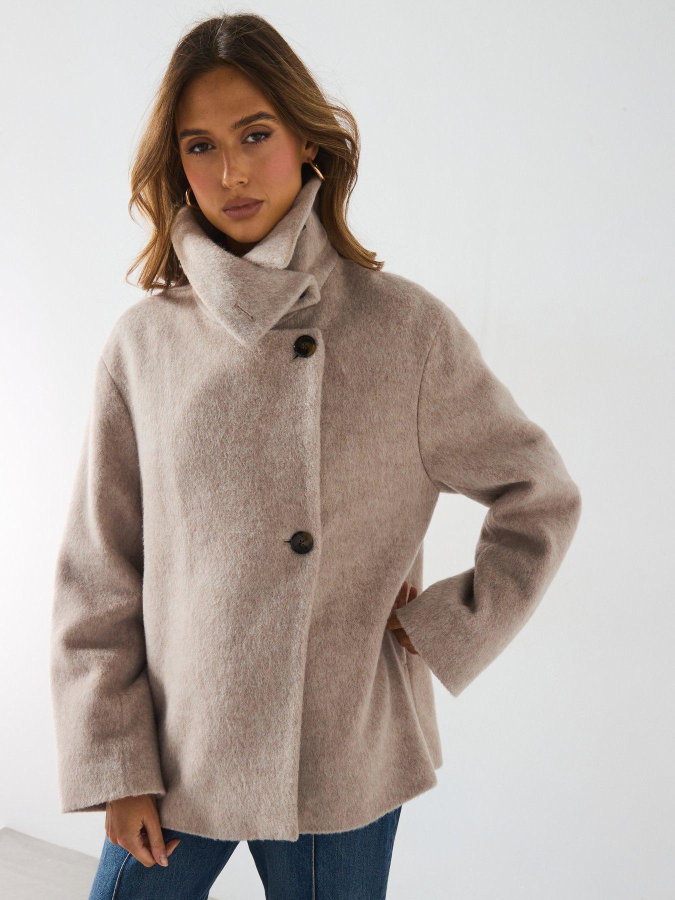 Mango Oversized Collar Wool Coat Beige Natural Littlewoods