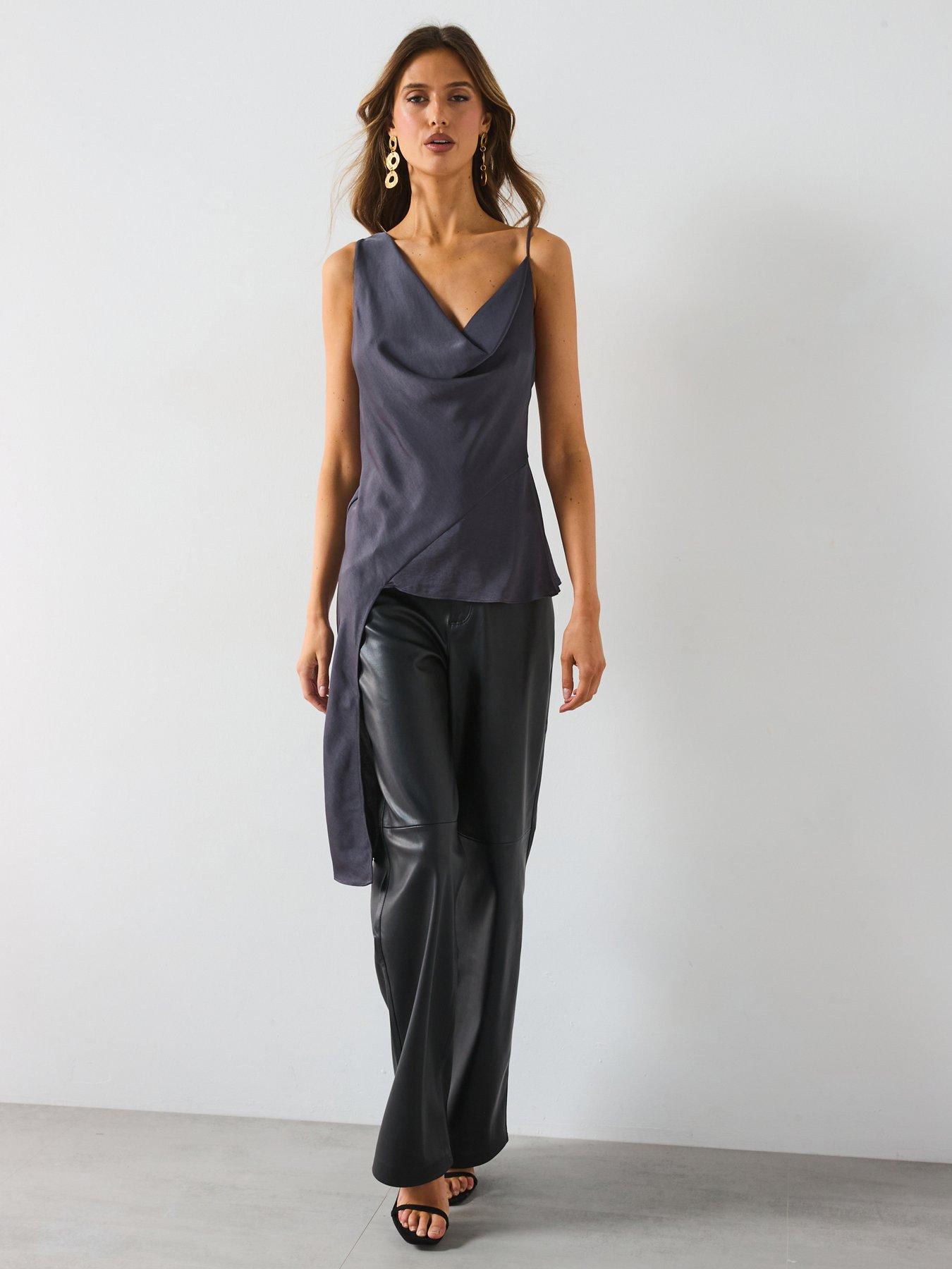undefined Asymmetrical Top With Draped Neckline - Grey