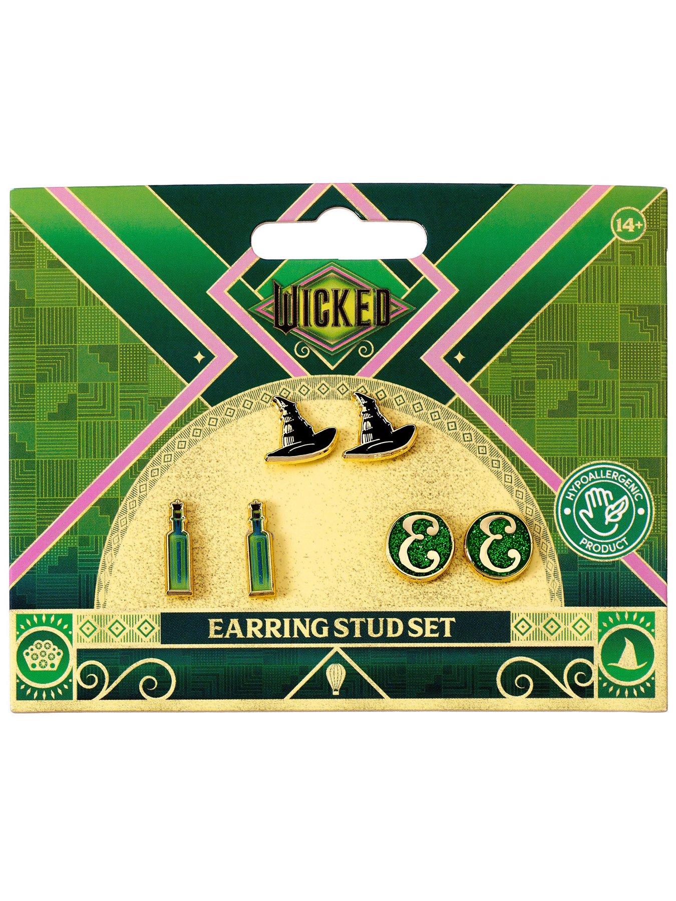 Image 3 of 3 of Wicked Hat, Potion and E logo Stud Earring Set