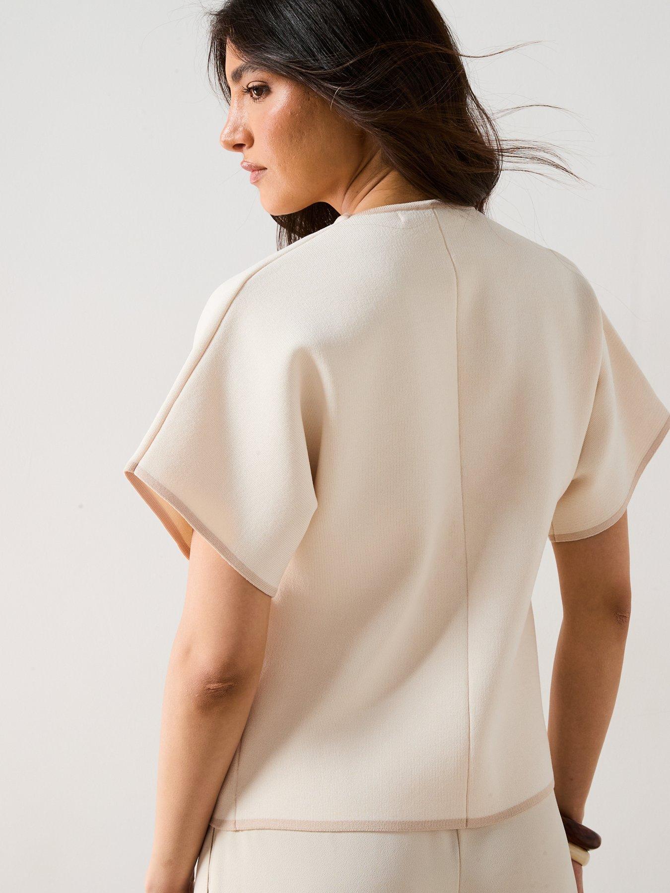  image of v-by-very-short-sleeve-knitted-cardigan-neutralnbsp